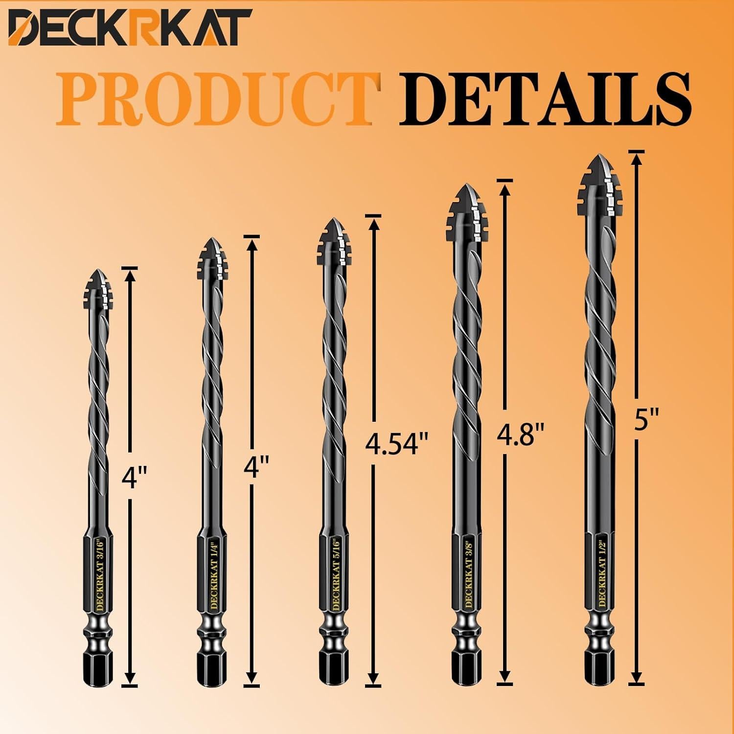 Juego de Brocas de Masonería DECKRKAT 5 Piezas 4 Flautas