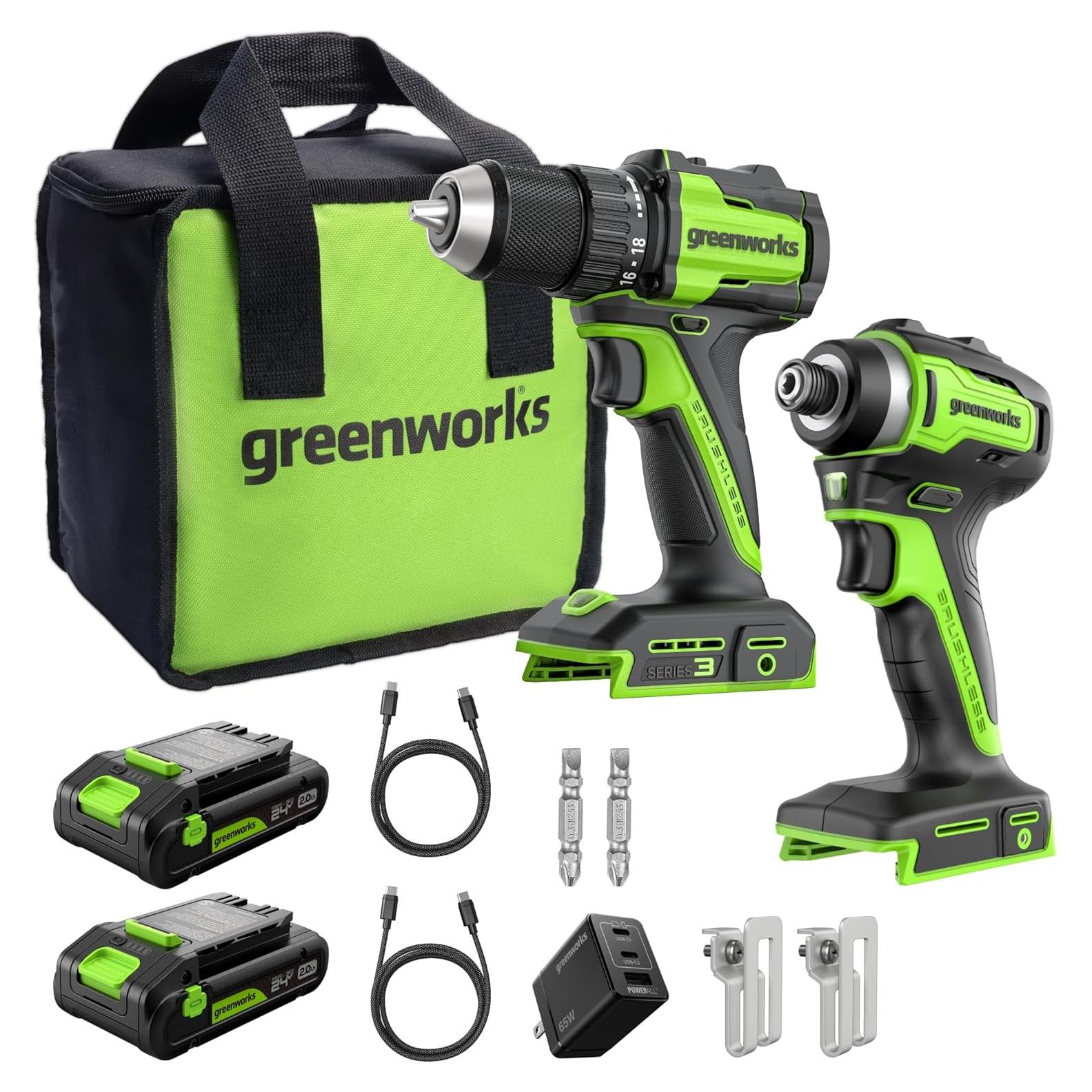 Kit Greenworks 24V Taladro y Destornillador de Impacto 2.0Ah