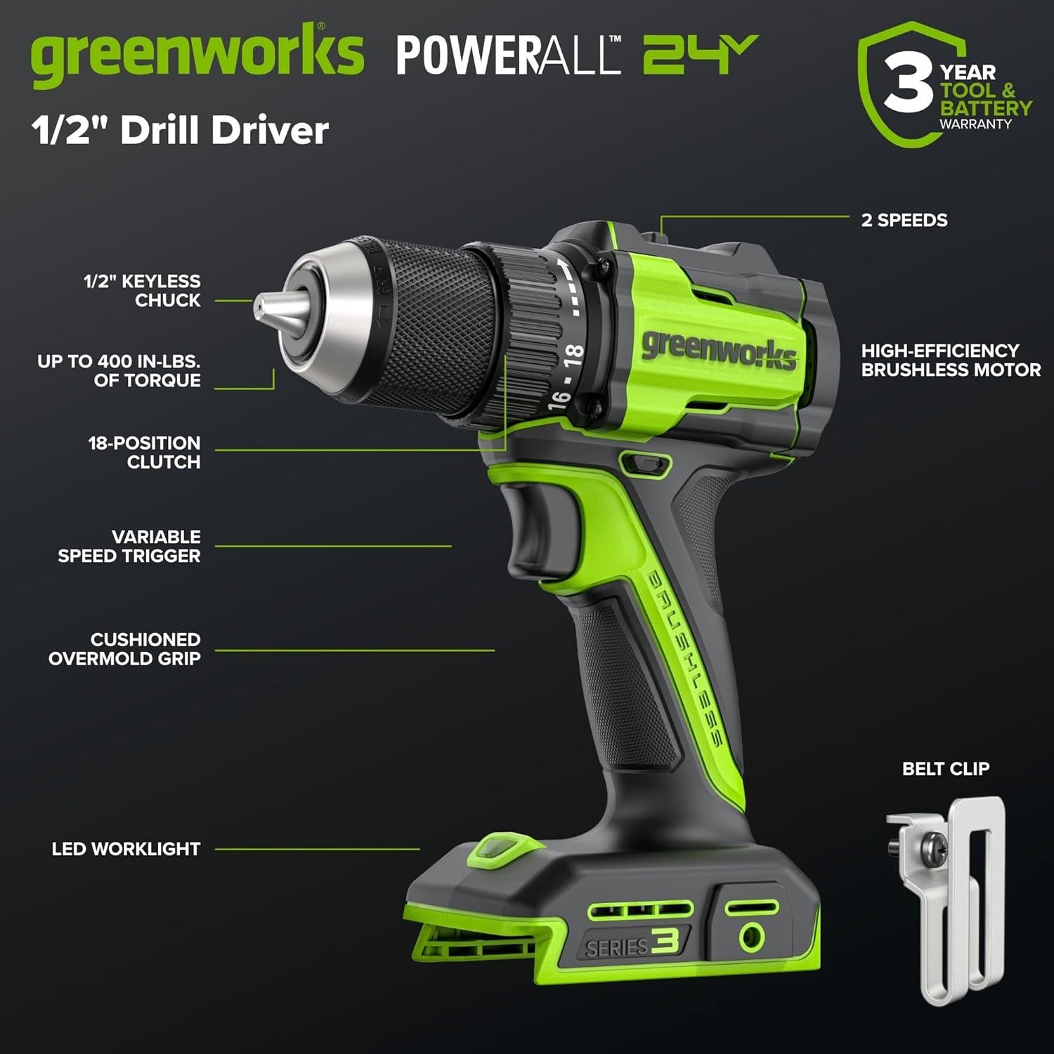 Kit Greenworks 24V Taladro y Destornillador de Impacto 2.0Ah