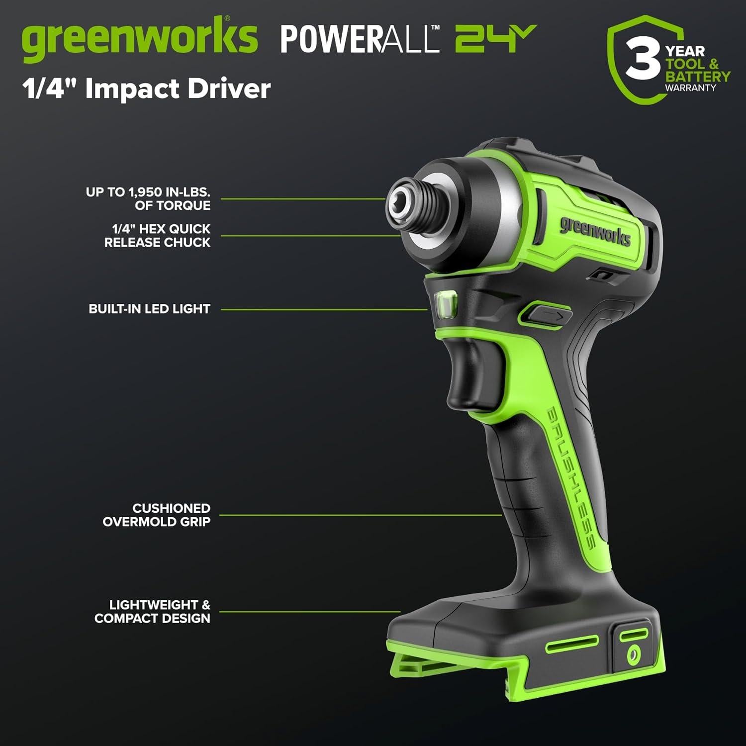 Kit Greenworks 24V Taladro y Destornillador de Impacto 2.0Ah