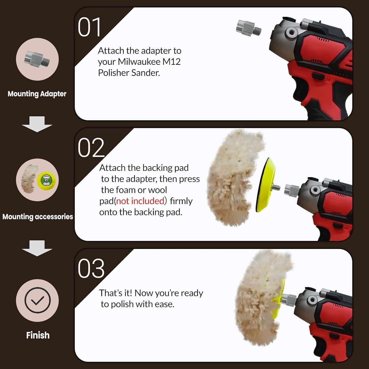 Kit de Pulido Milwaukee M12 - 5 Piezas, Almohadilla 3"