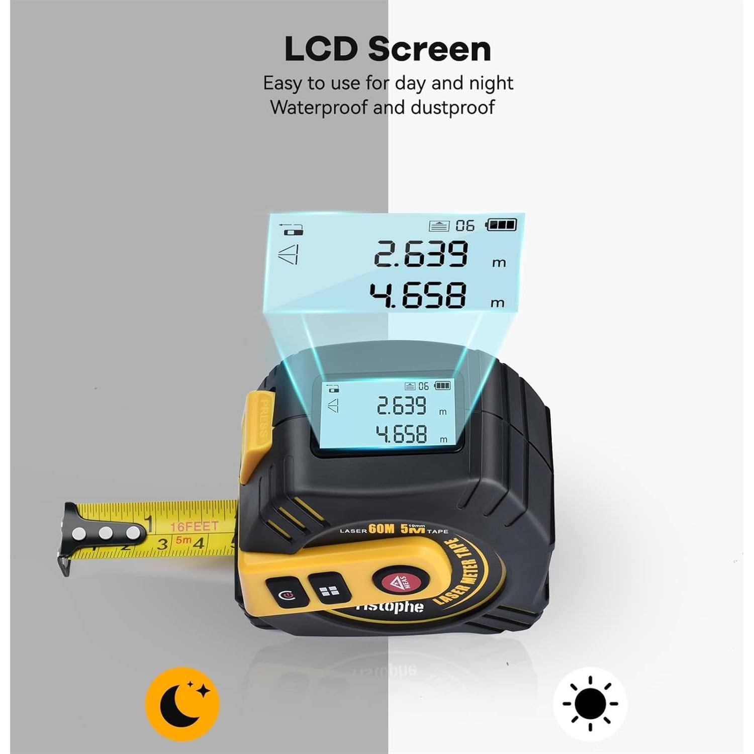 Medidor Láser 60m y Cinta de Medir 4.9m HENAN JIANGHUA