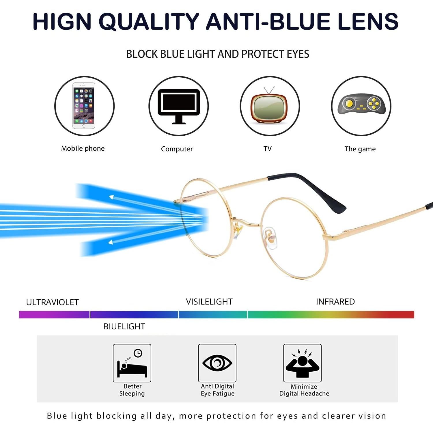 Gafas de Luz Azul Redondas KURSAN Metal Dorado 48mm