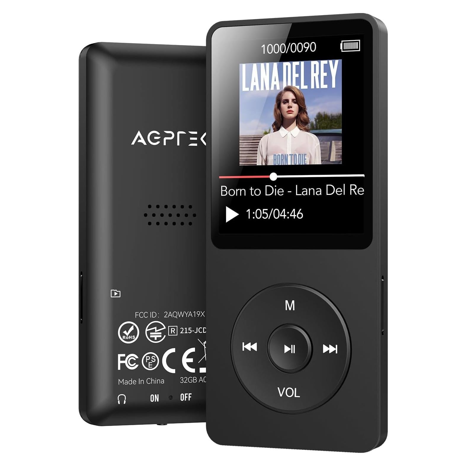 Reproductor MP3 AGPTEK A02 Bluetooth 5.3 32GB Pantalla 1.8"