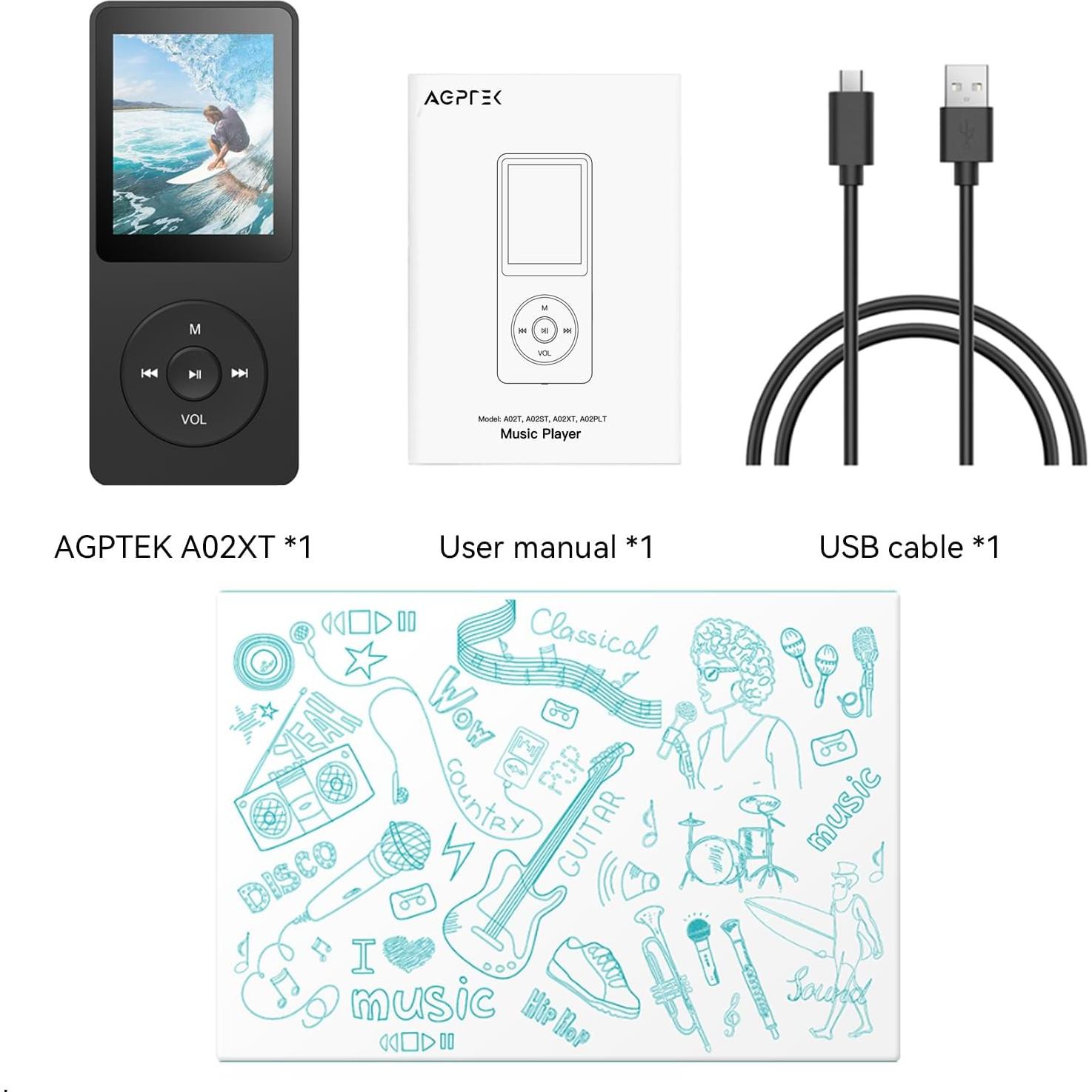 Reproductor MP3 AGPTEK A02 Bluetooth 5.3 32GB Pantalla 1.8"