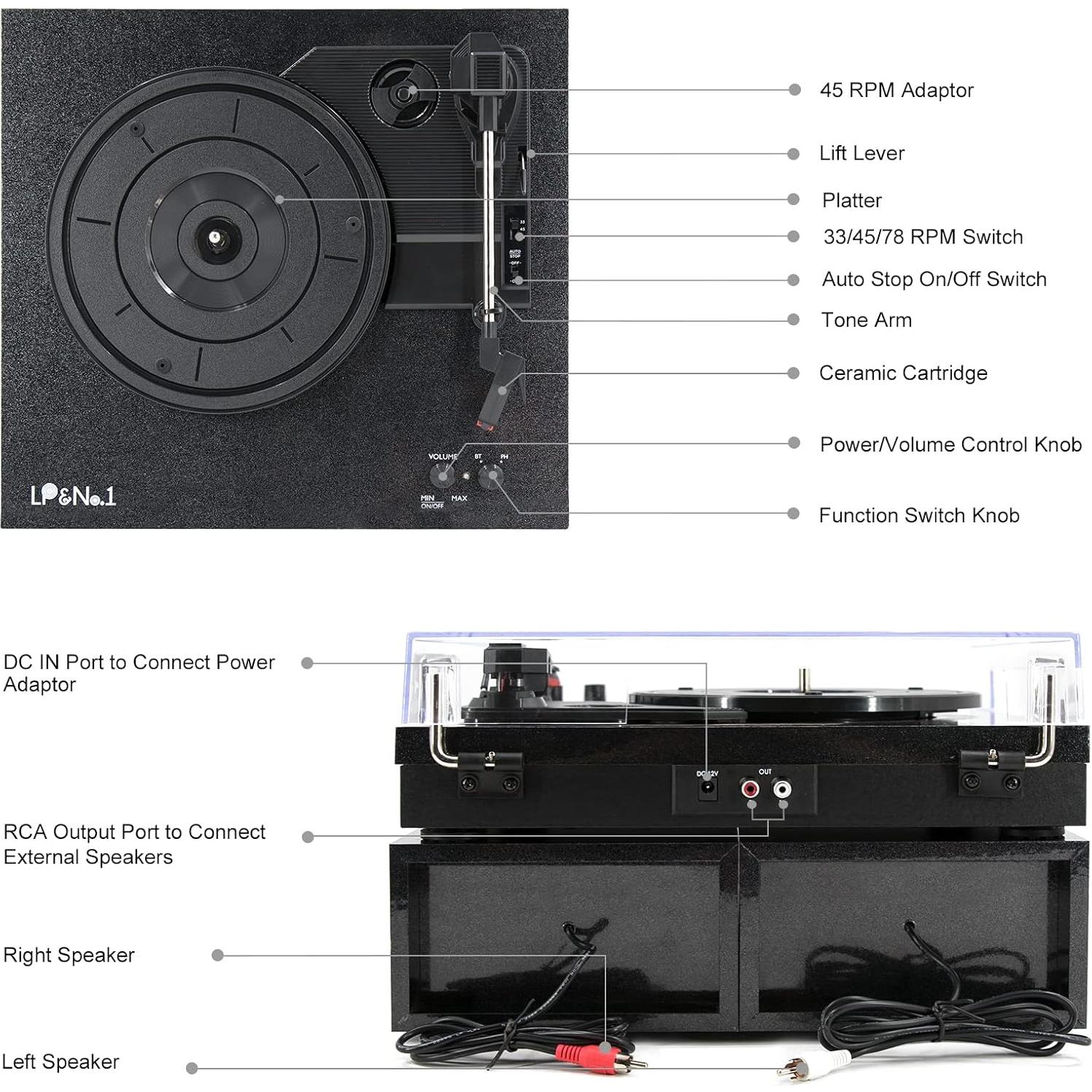 Reproductor de Vinilo LP&No.1 LPSC-a18 con Altavoces Externos