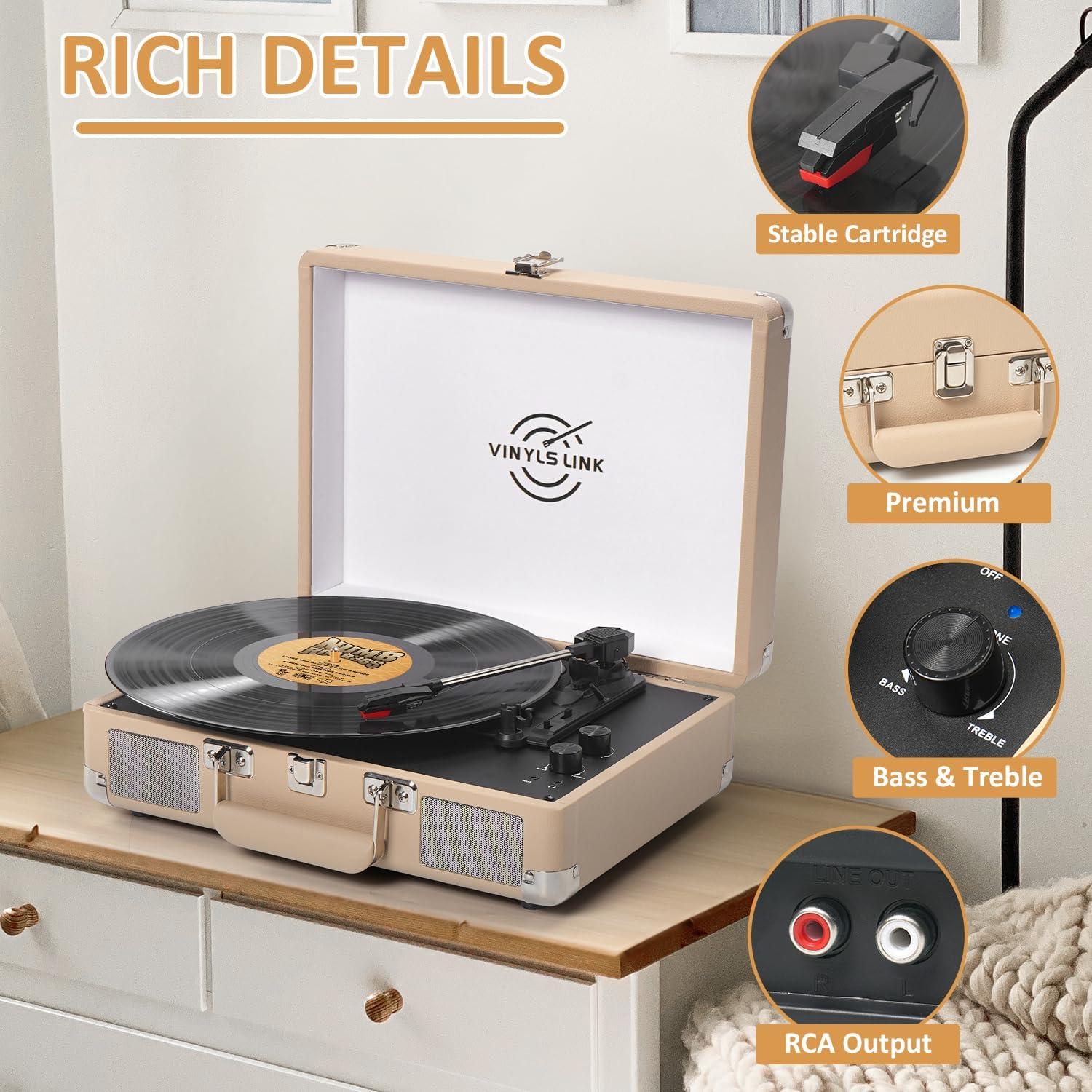 Reproductor de Vinilo Bluetooth VINYLS LINK Maleta Portátil 3 Velocidades