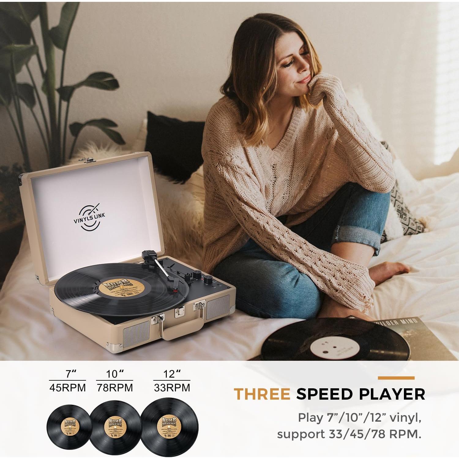 Reproductor de Vinilo Bluetooth VINYLS LINK Maleta Portátil 3 Velocidades