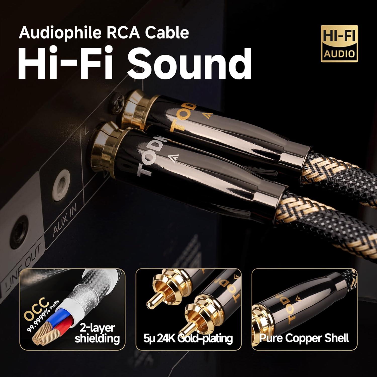 Cable de Audio RCA HiFi TODN 0.5m Doble Apantallado
