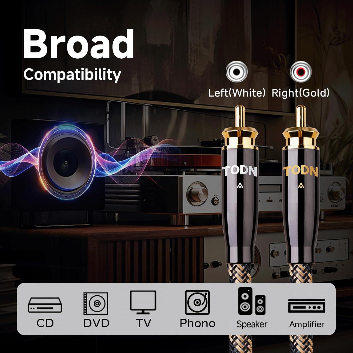 Cable de Audio RCA HiFi TODN 0.5m Doble Apantallado