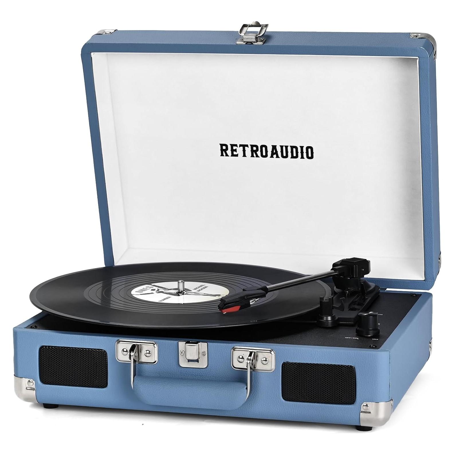 Reproductor de Vinilo Bluetooth RetroAudio Azul 3 Velocidades