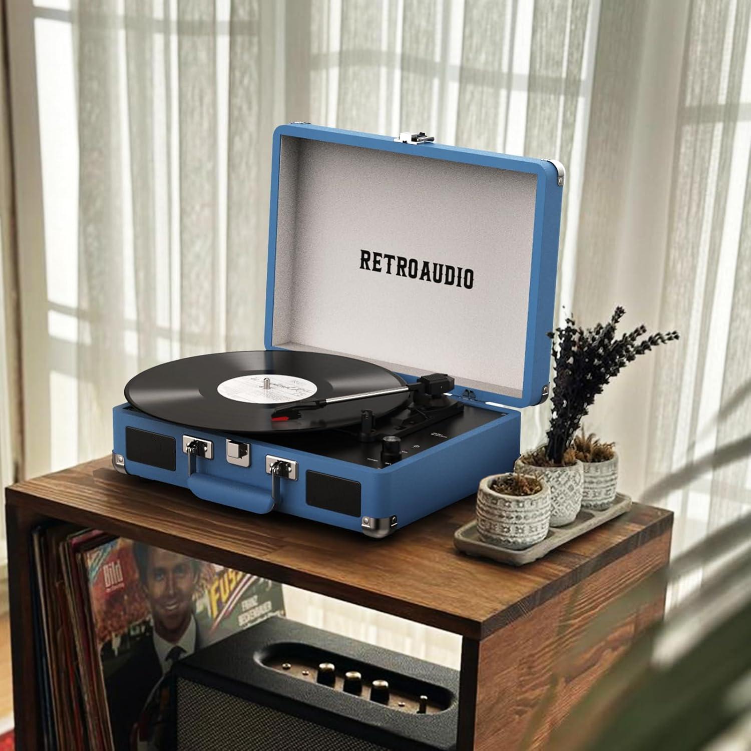Reproductor de Vinilo Bluetooth RetroAudio Azul 3 Velocidades