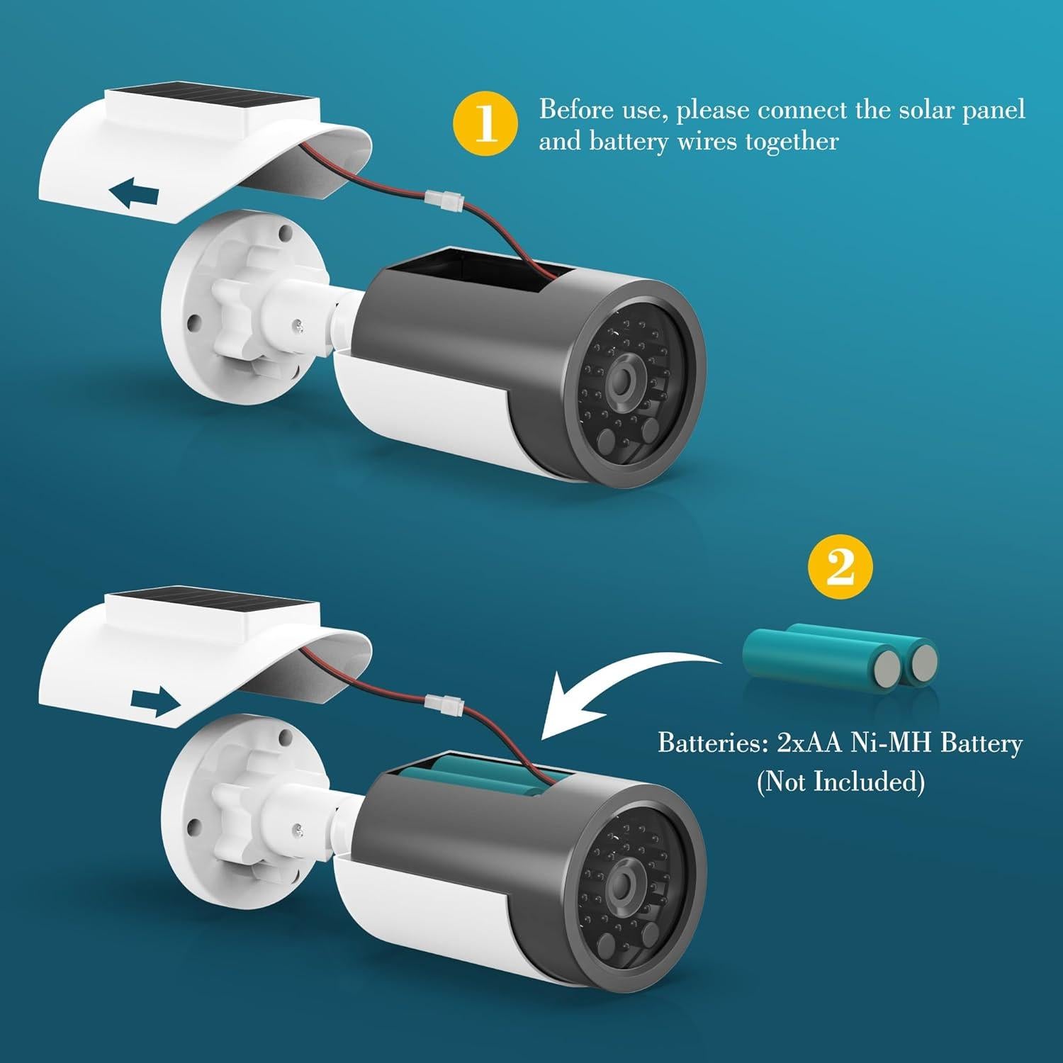 Cámara de Seguridad Falsa Solar BNT 2Pack con Luz LED Roja