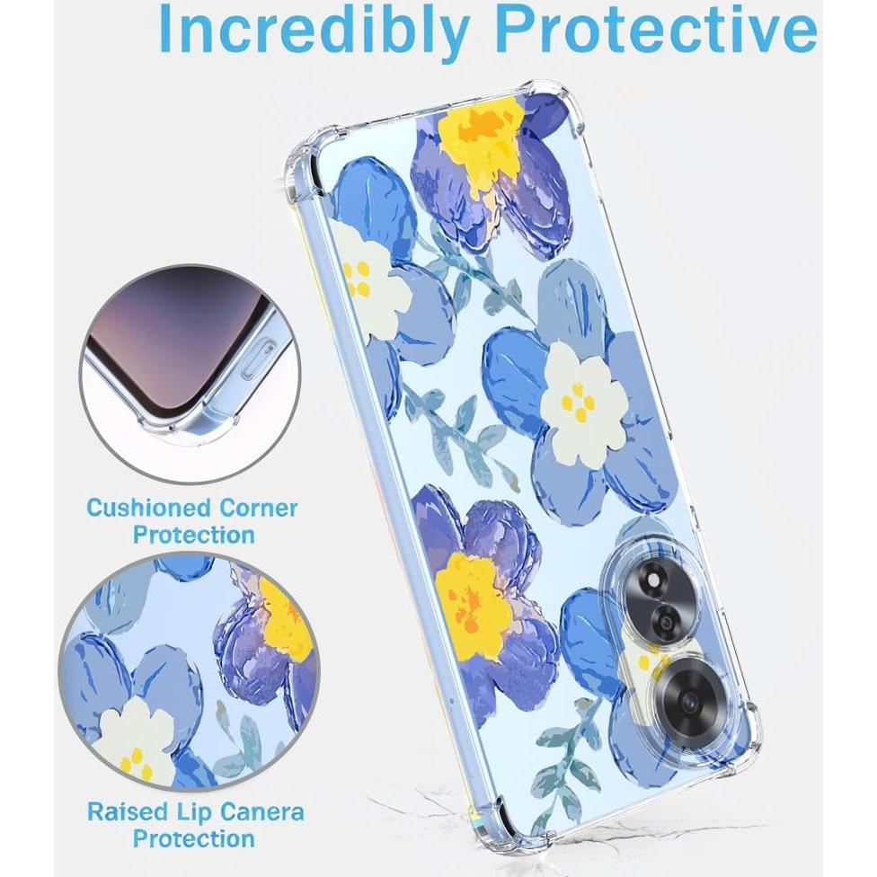 Funda suave para Oppo A58 4G floral azul con protección