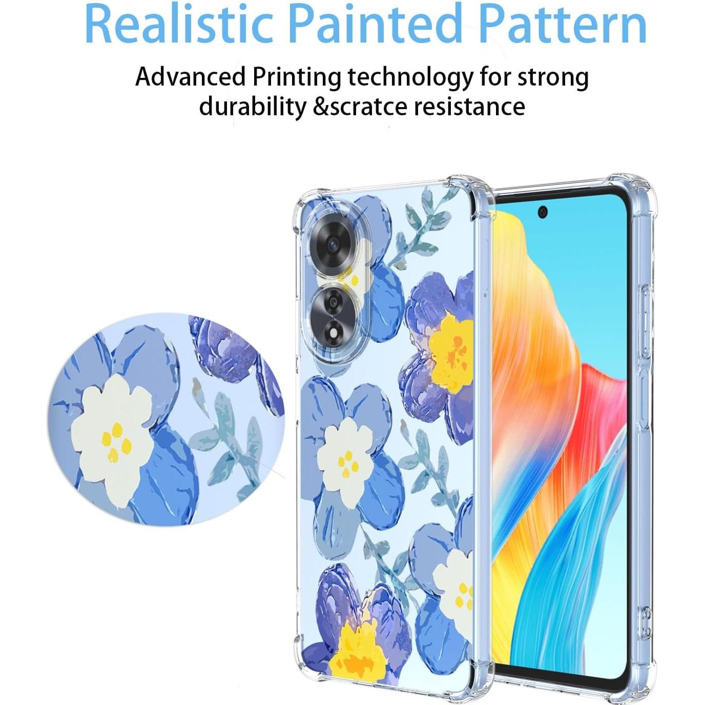 Funda suave para Oppo A58 4G floral azul con protección