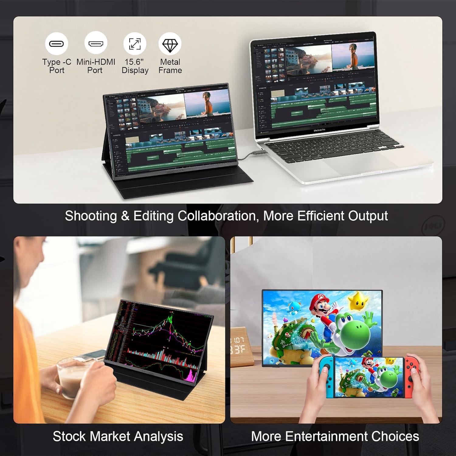 Monitor Portátil Táctil AHXJKA 14" Full HD 1920x1200 IPS