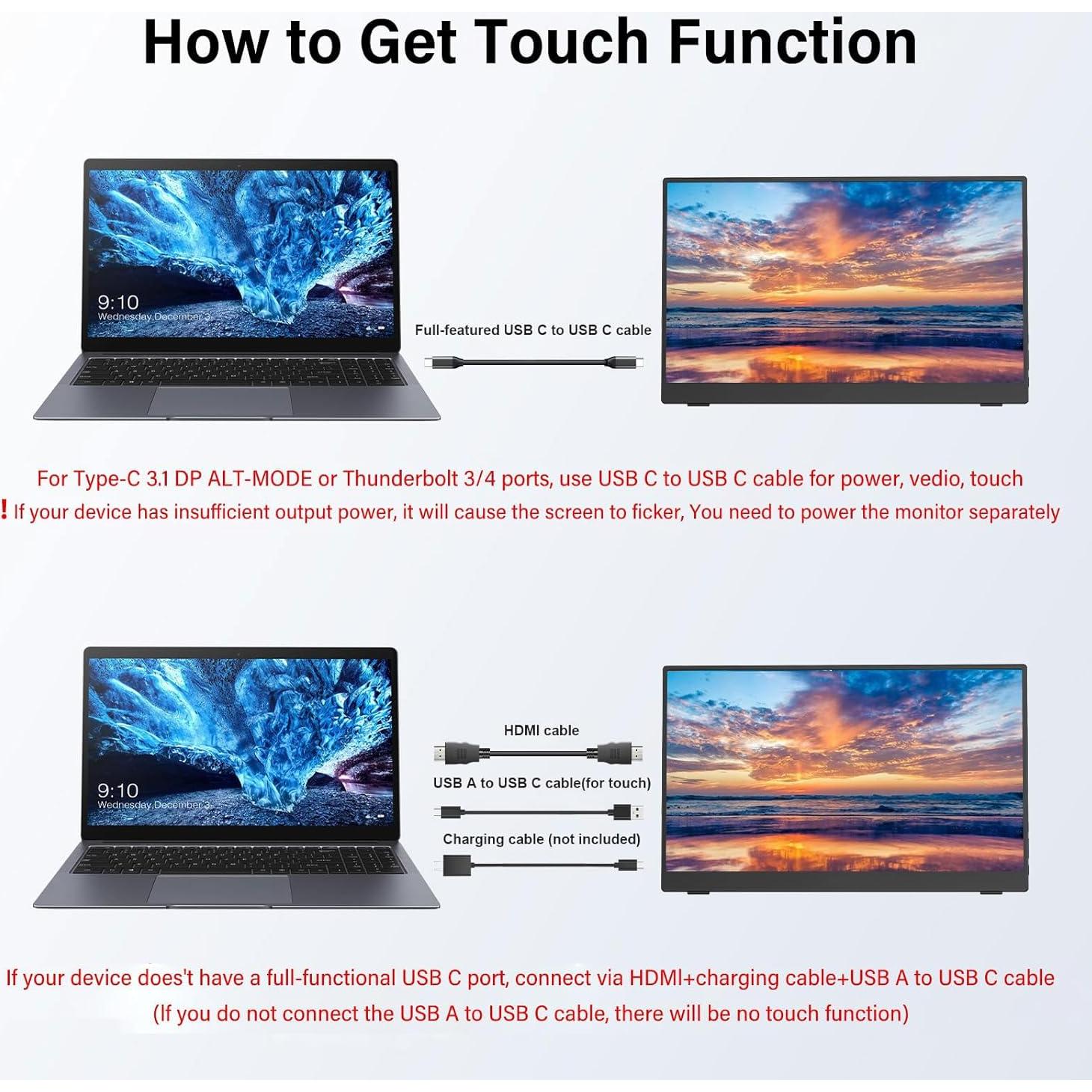 Monitor Portátil Táctil AHXJKA 14" Full HD 1920x1200 IPS