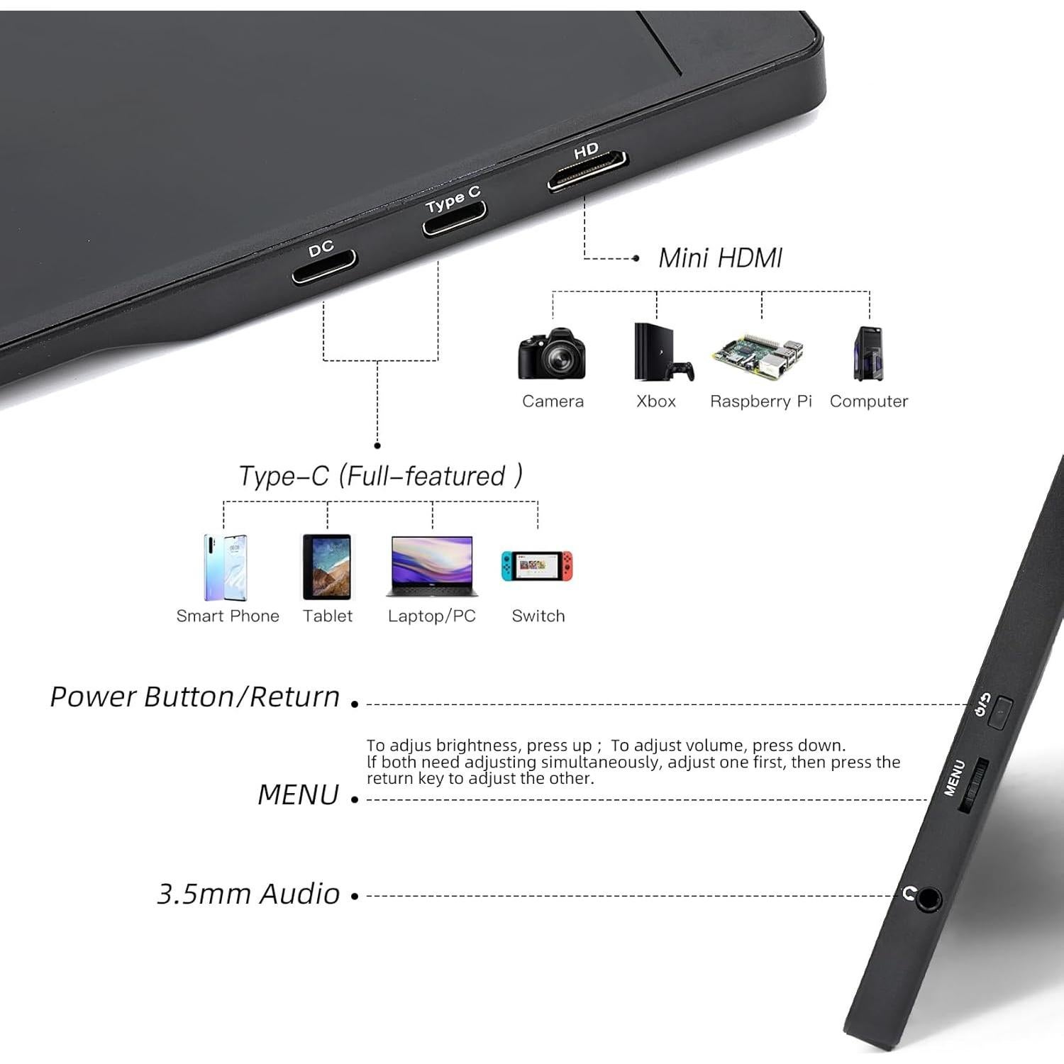 Monitor Portátil Táctil AHXJKA 14" Full HD 1920x1200 IPS