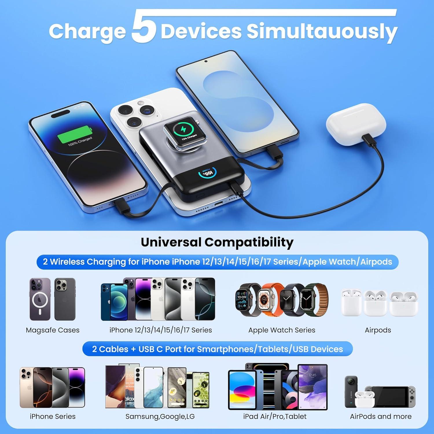 Cargador Portátil Magnético 10800mAh para iPhone y Apple Watch