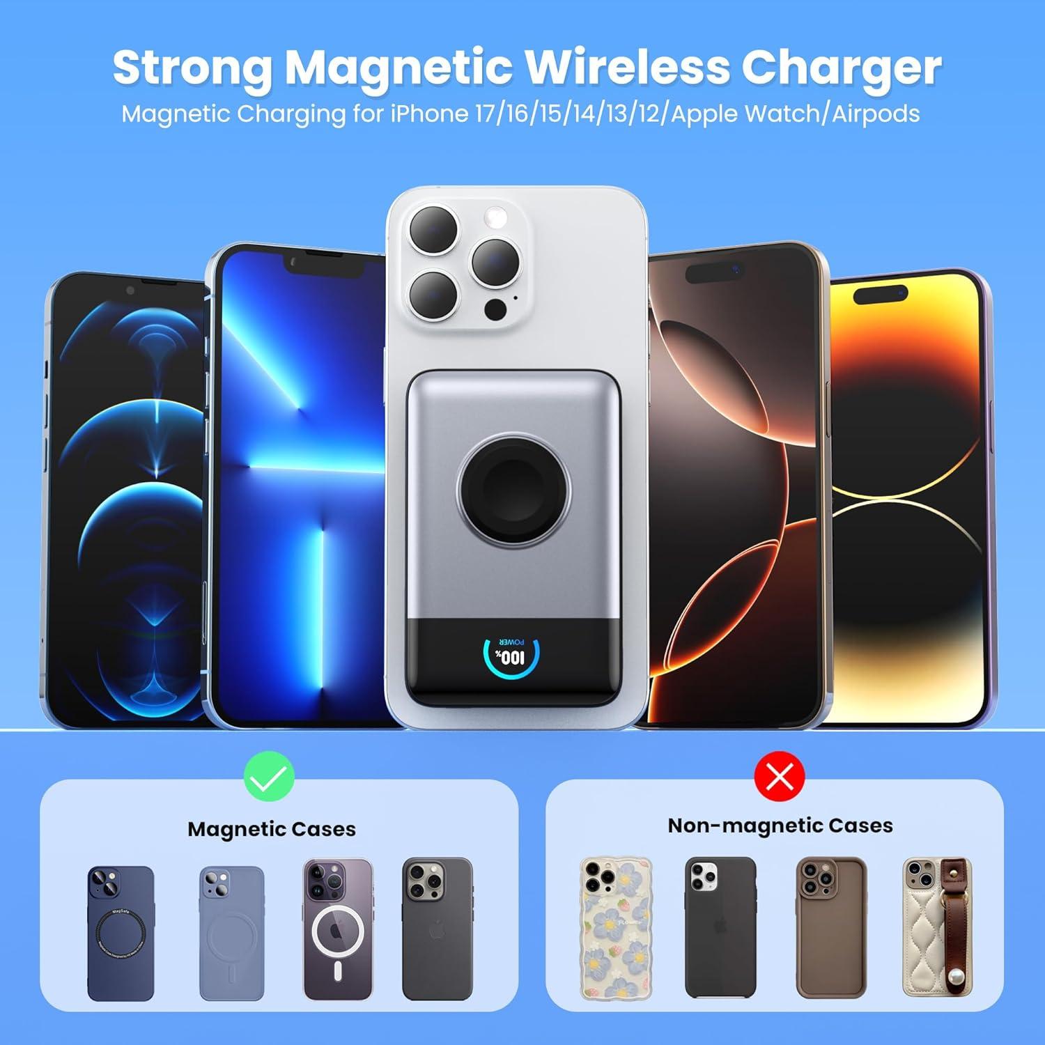 Cargador Portátil Magnético 10800mAh para iPhone y Apple Watch