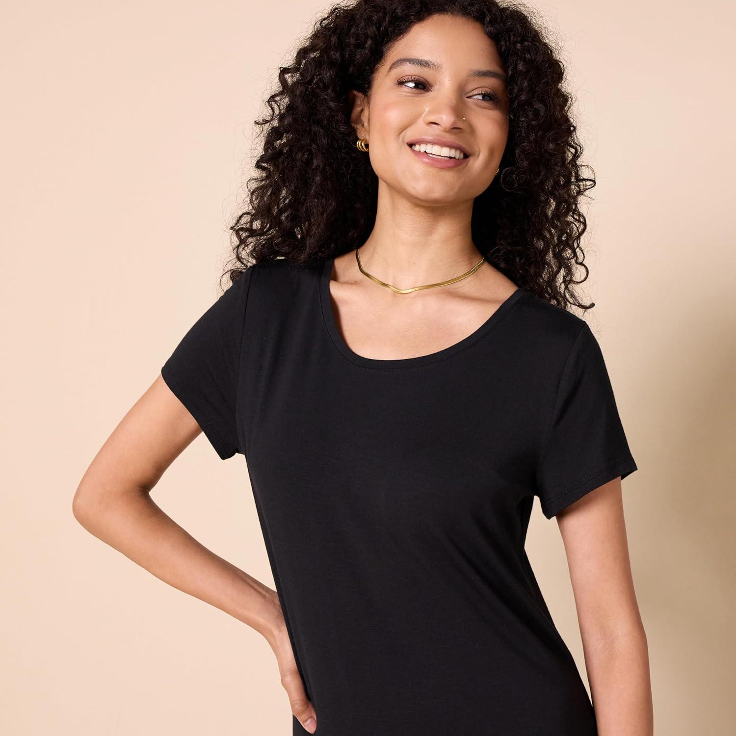 Vestido Maxi de Manga Corta Amazon Essentials Mujer Negro