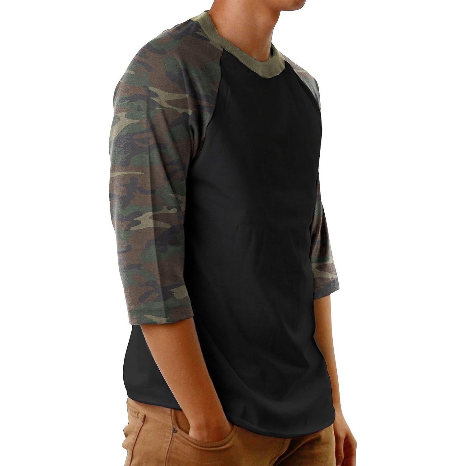 Camiseta Raglan Hombre Algodón 3/4 Manga S-3XL Sombrero y Más