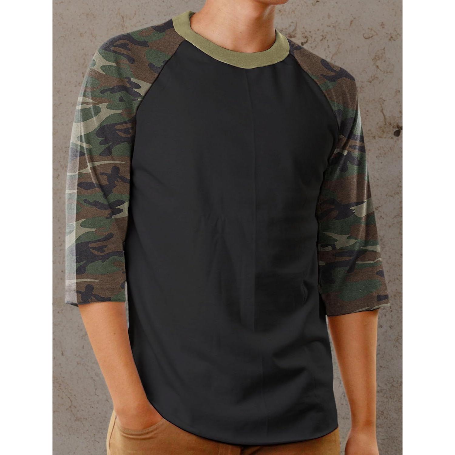 Camiseta Raglan Hombre Algodón 3/4 Manga S-3XL Sombrero y Más