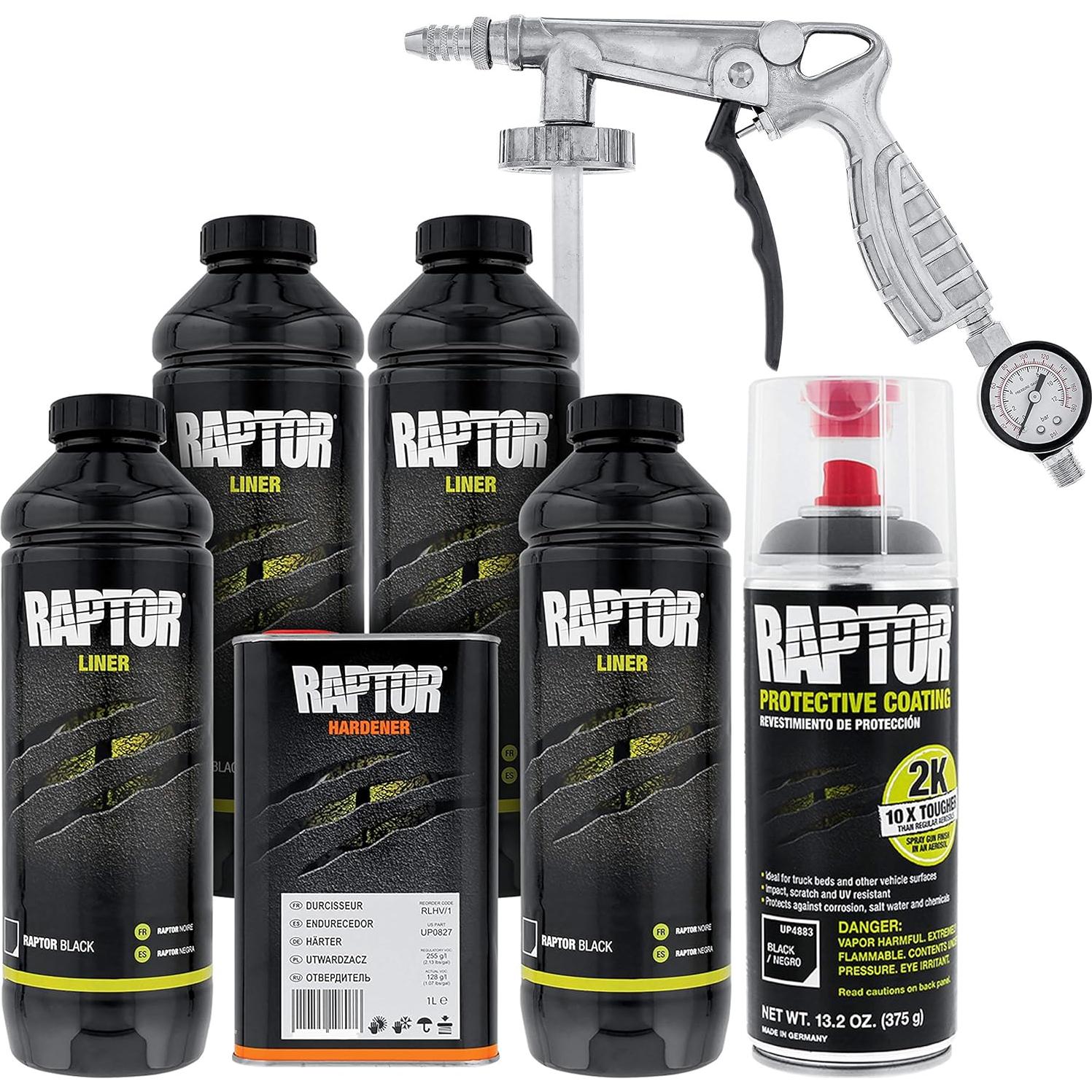 Kit U-Pol Raptor 4 Cuartos - Recubrimiento Uretano Negro para Cama de Camión