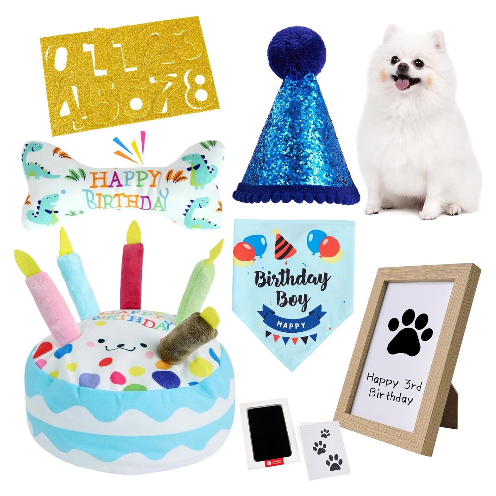 Juego de Cumpleaños para Perros PATTEPOINT - Juguetes Squeaky y Kit de Huellas