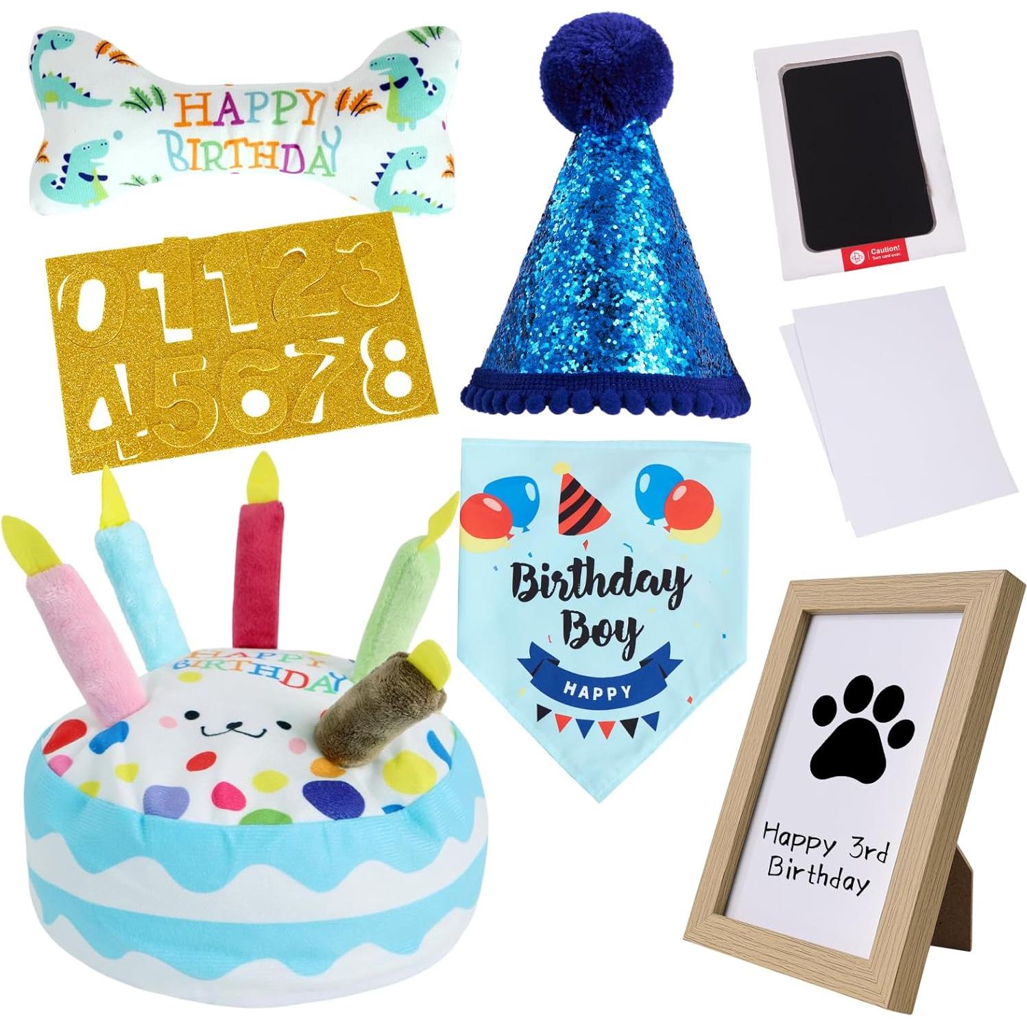 Juego de Cumpleaños para Perros PATTEPOINT - Juguetes Squeaky y Kit de Huellas
