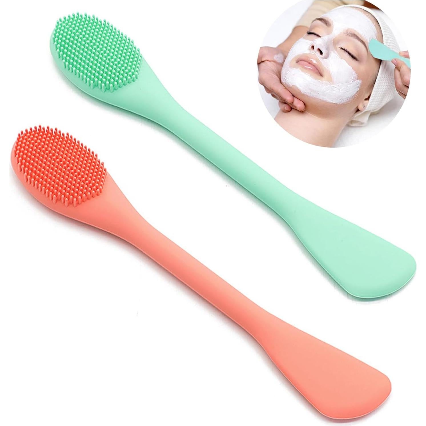 Brocha Aplicadora de Mascarilla Facial Silicona 17cm Naranja/Verde