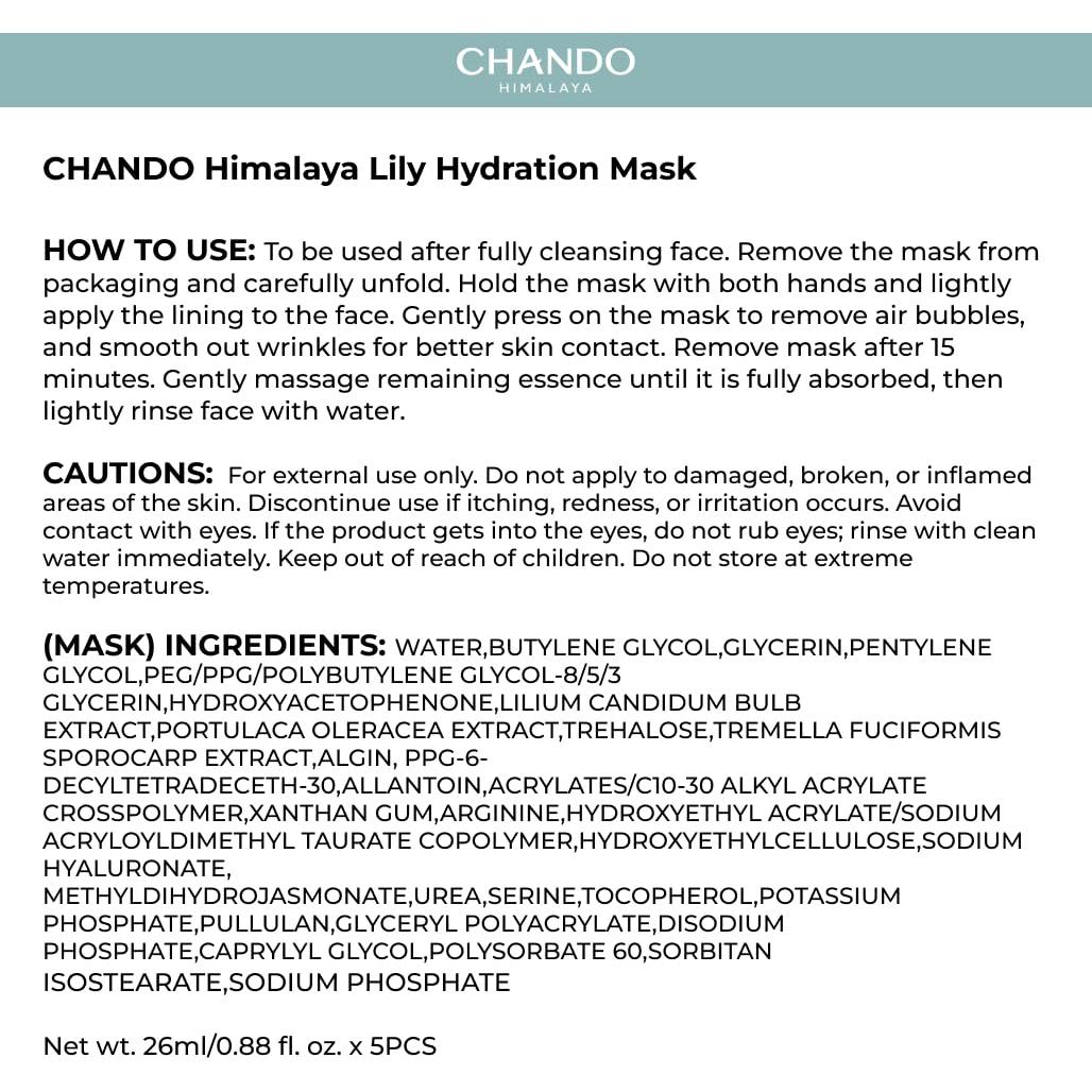 Mascarilla Hidratante Profunda CHANDO HIMALAYA Lirio 5PCS