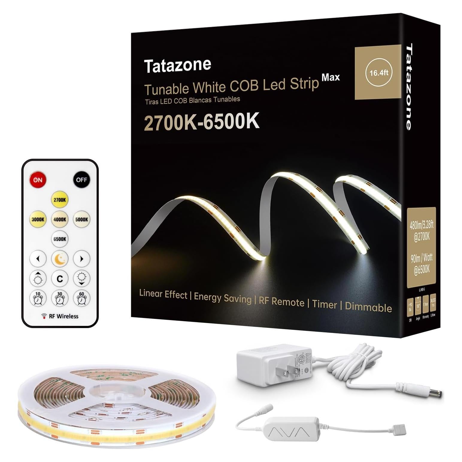 Tira LED COB 2.00m Tatazone con control remoto y ajuste 2700K-6500K