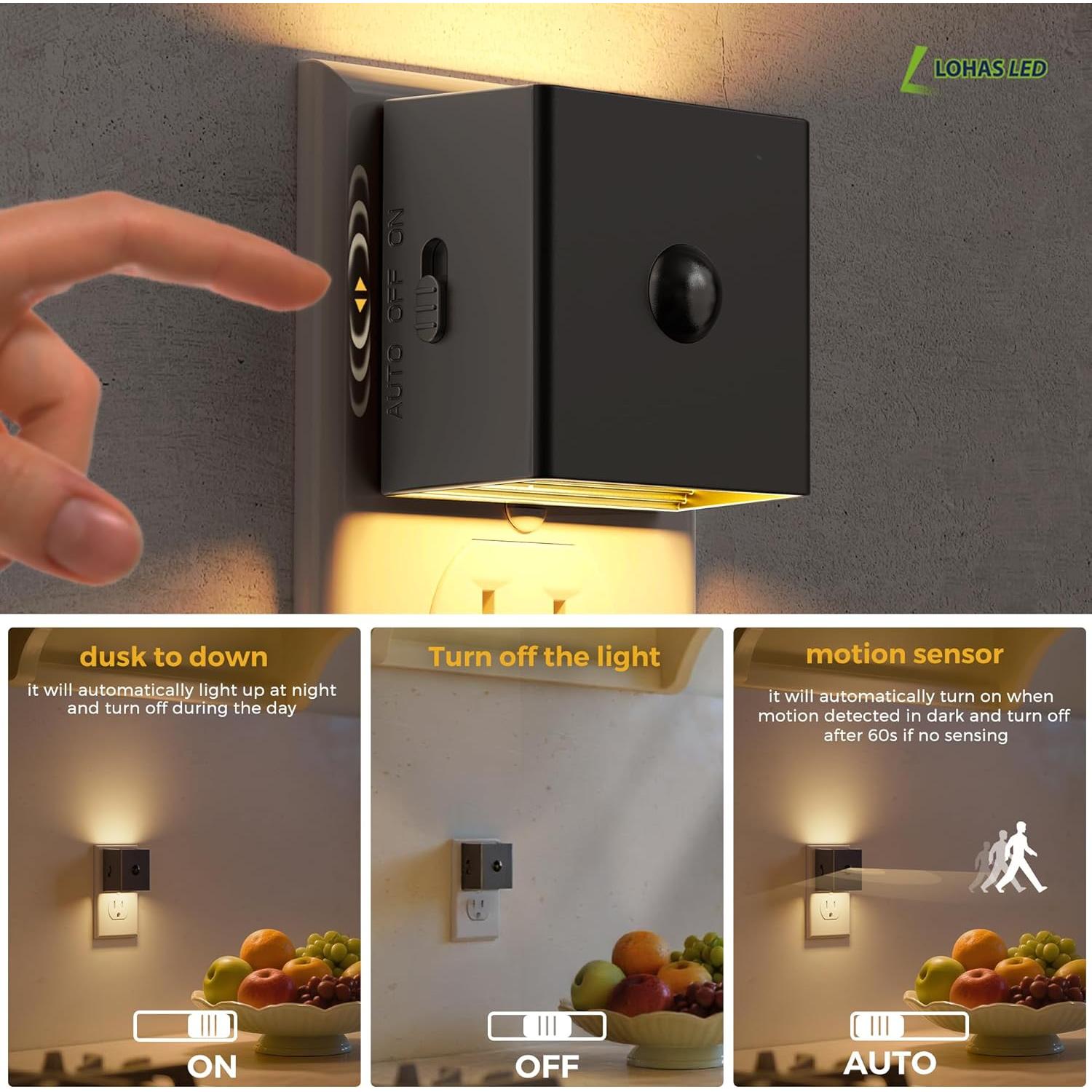 Luz Nocturna LED L LOHAS con Sensor de Movimiento 2-Pack