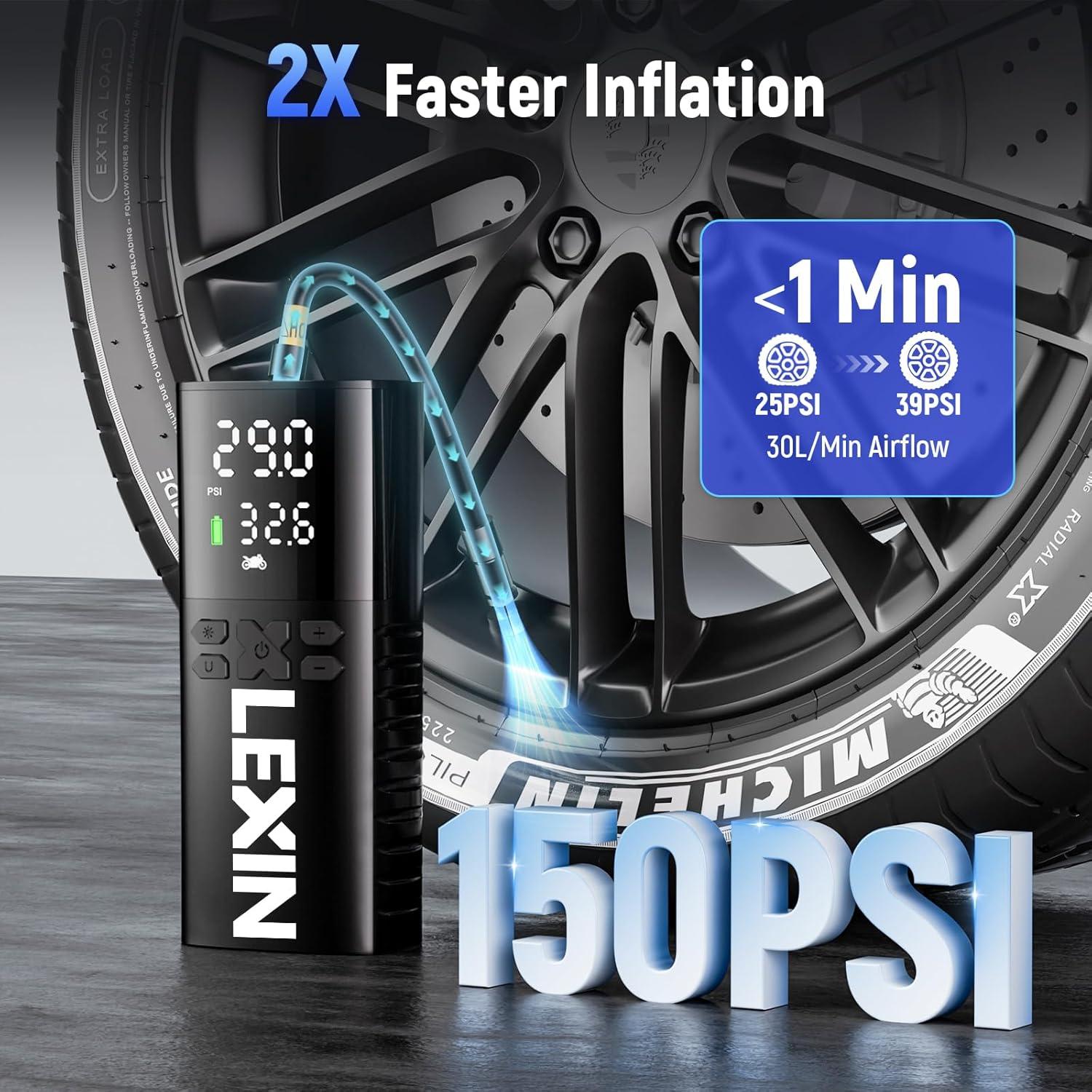 Inflador de Neumáticos LEXIN P4 150PSI Portátil con Luz LED