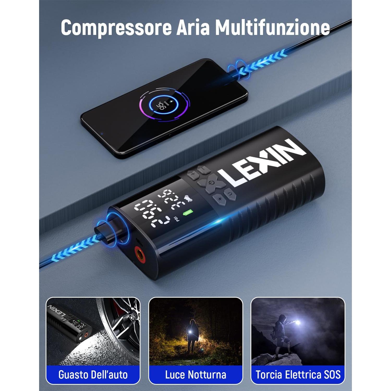 Inflador de Neumáticos LEXIN P4 150PSI Portátil con Luz LED