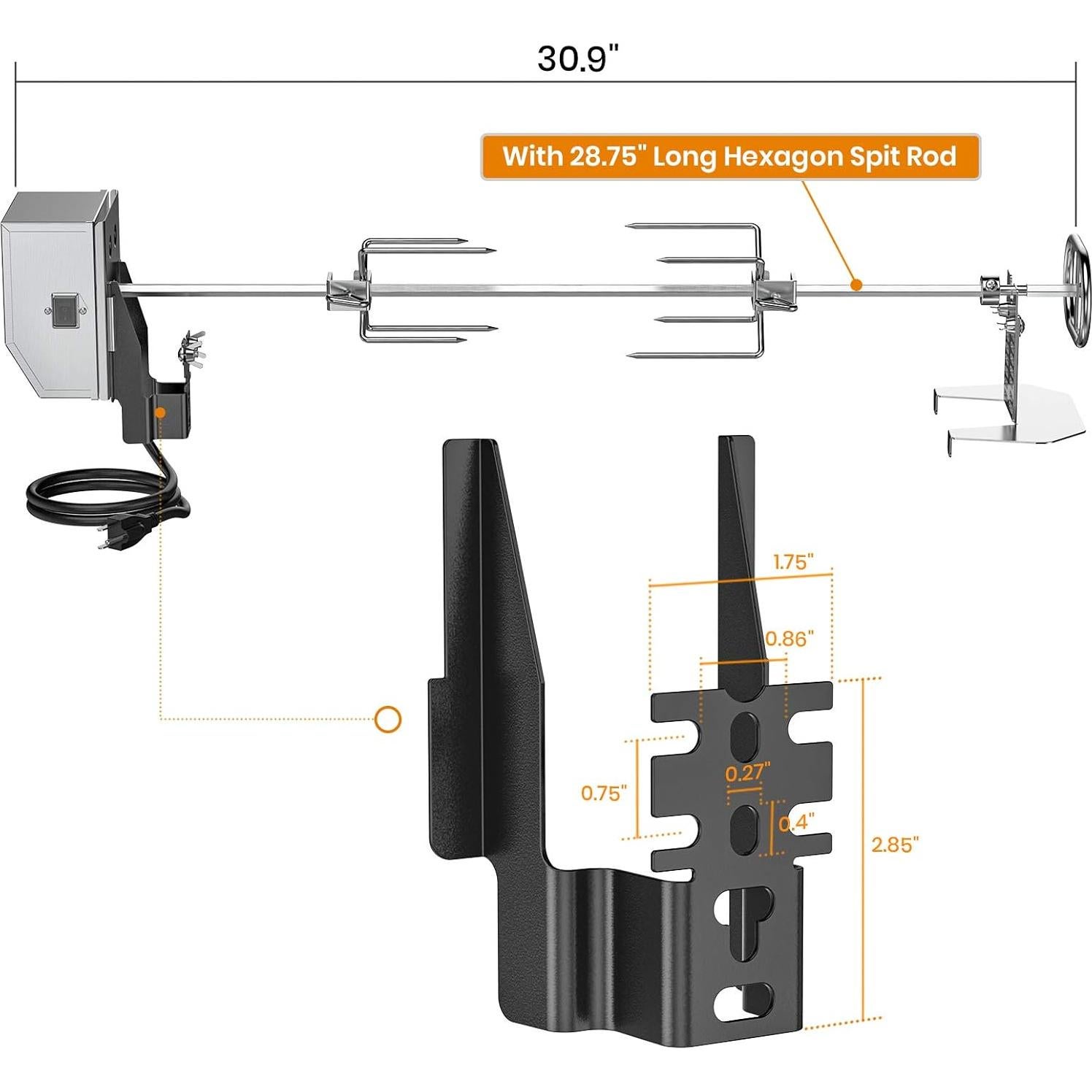 Kit Rotisserie Acero Inoxidable onlyfire 28x0.89cm 110V