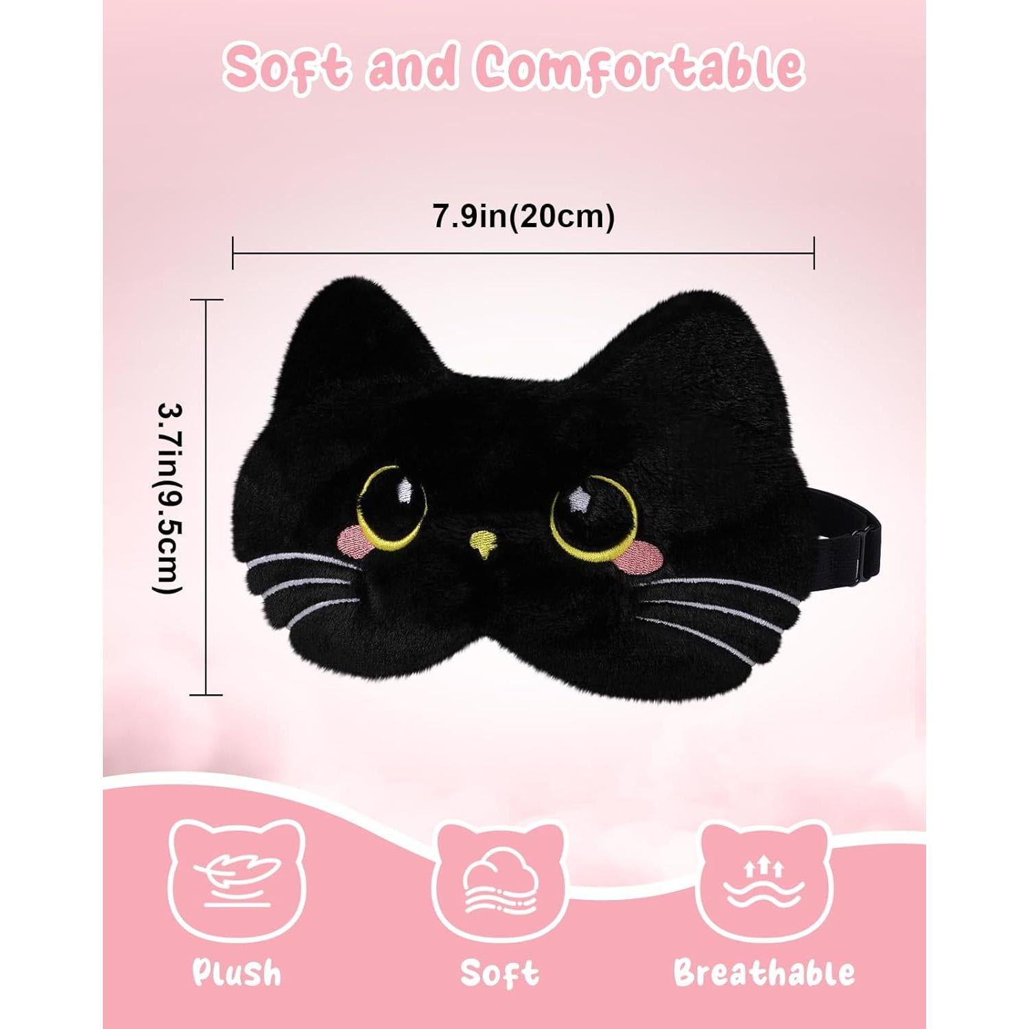 Máscara de Sueño Niños Miss Adola Gato Negro Suave Ajustable