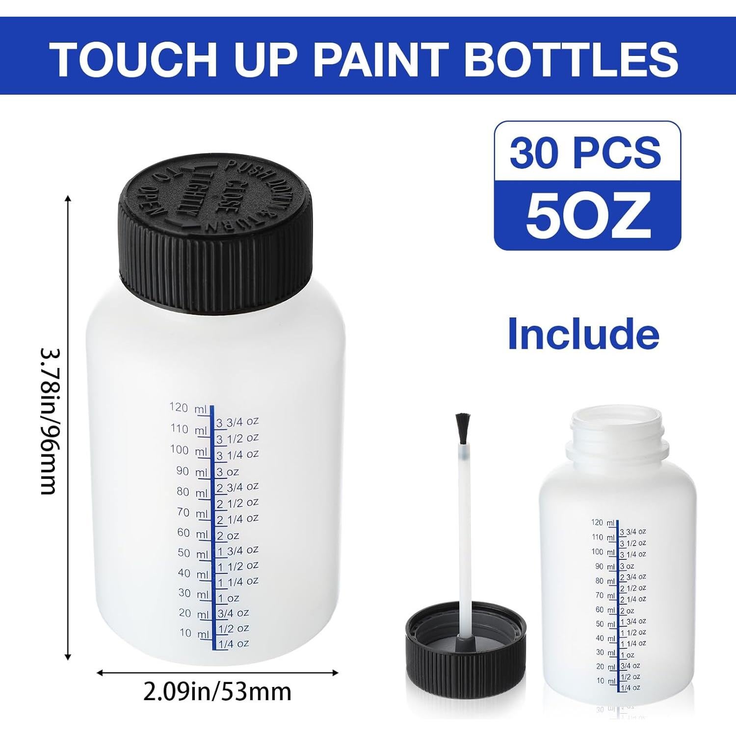 Honeydak 30 Botellas Vacías 150ml con Pincel y Tapas Seguras