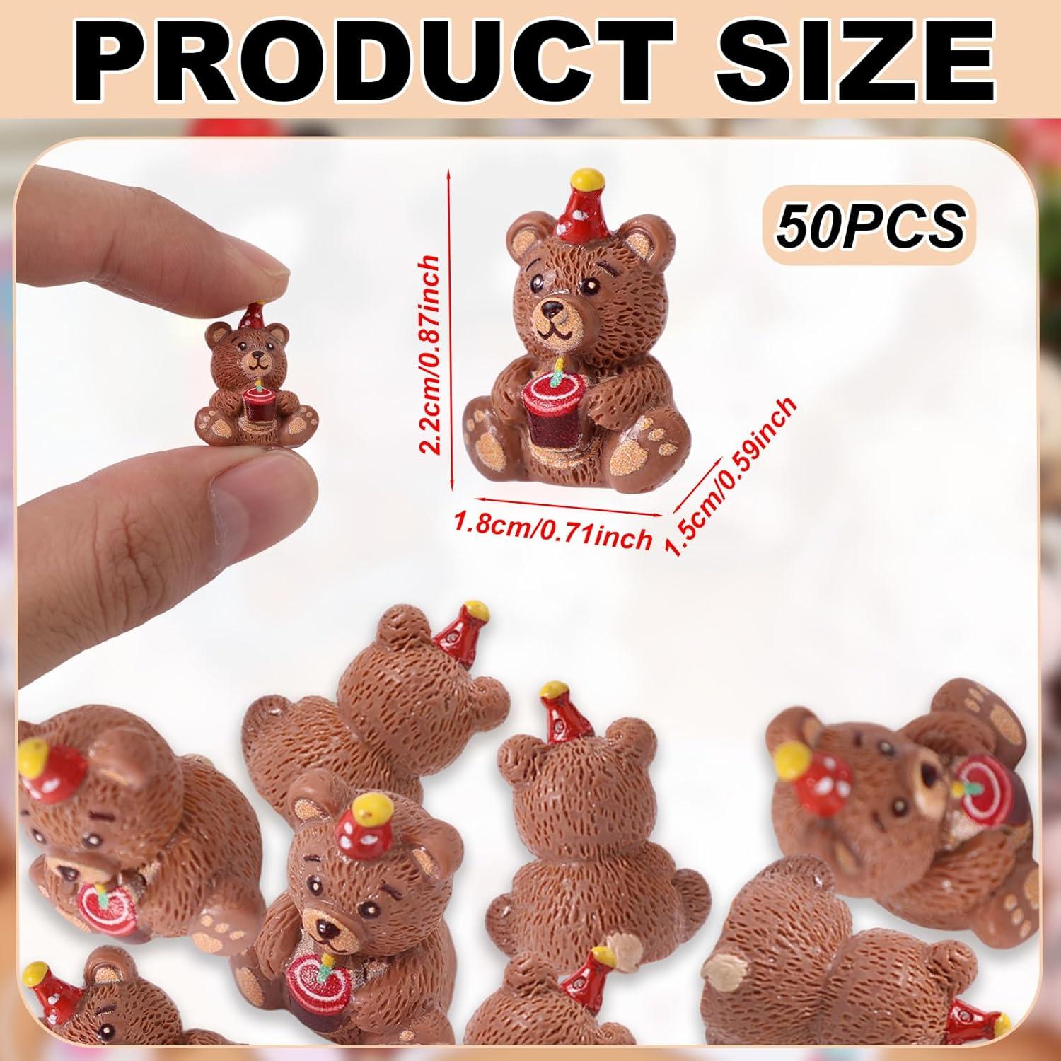 50 Figuras de Osos de Resina Miniatura para Cumpleaños - Marrón