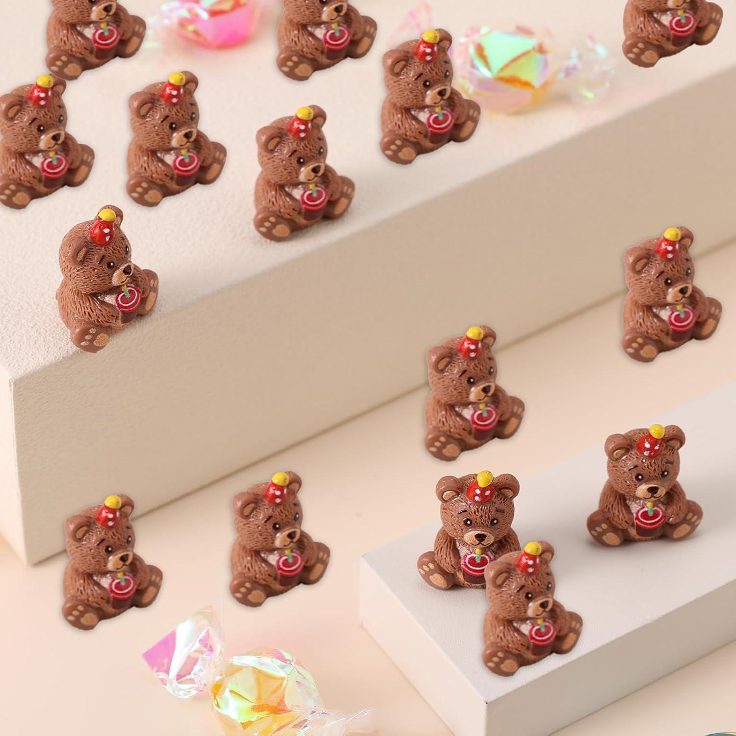 50 Figuras de Osos de Resina Miniatura para Cumpleaños - Marrón