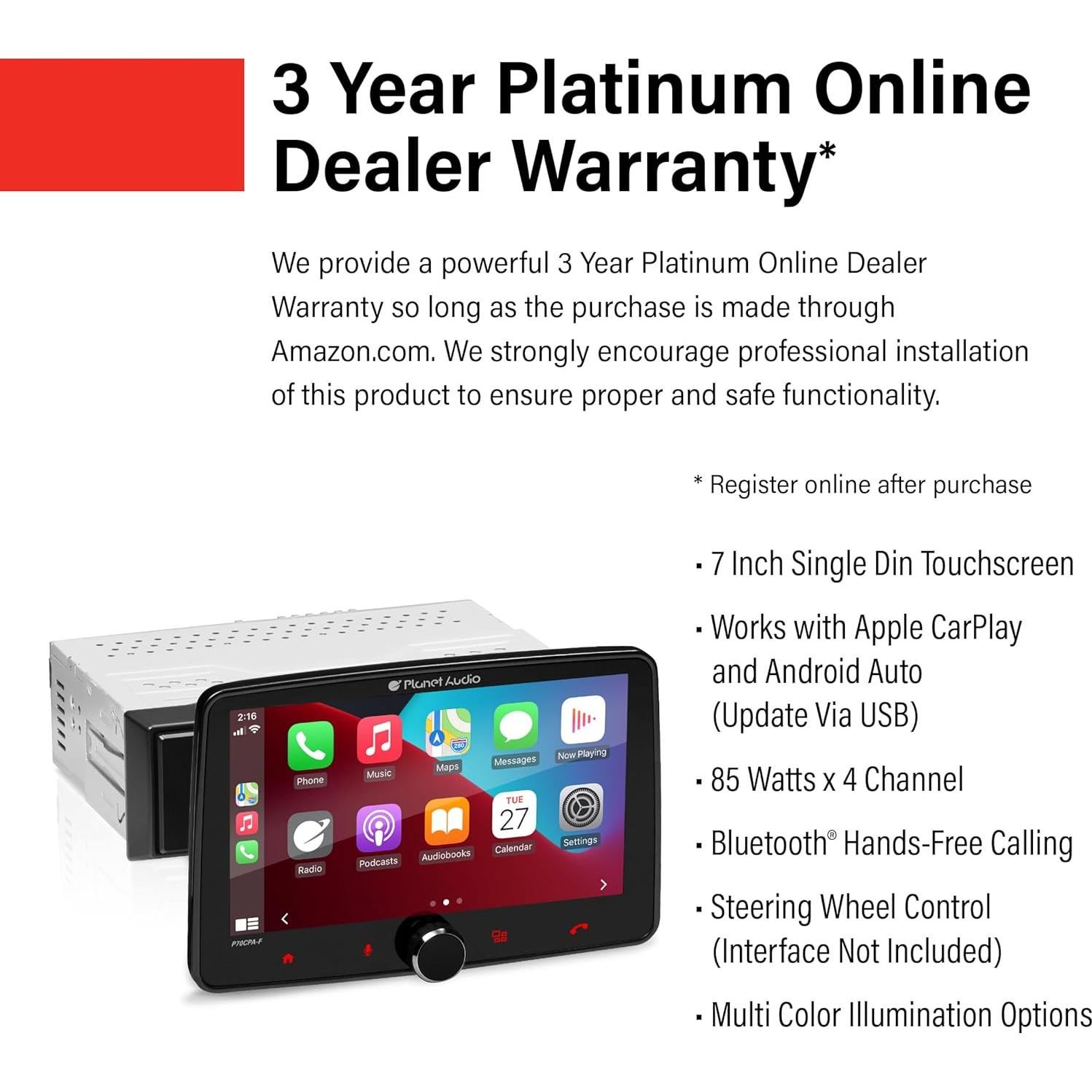 Estéreo de Coche Planet Audio P70CPA-F 7" Bluetooth CarPlay