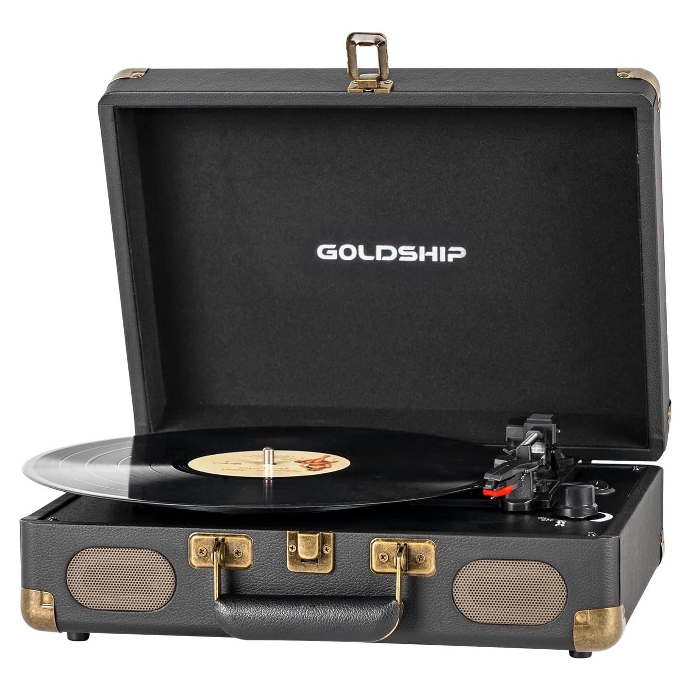 Reproductor de Vinilo Portátil GOLDSHIP T316 Bluetooth 3 Velocidades