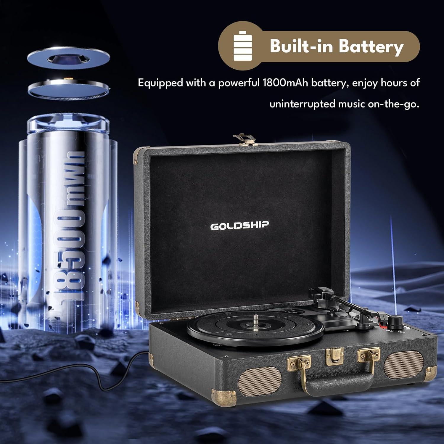 Reproductor de Vinilo Portátil GOLDSHIP T316 Bluetooth 3 Velocidades