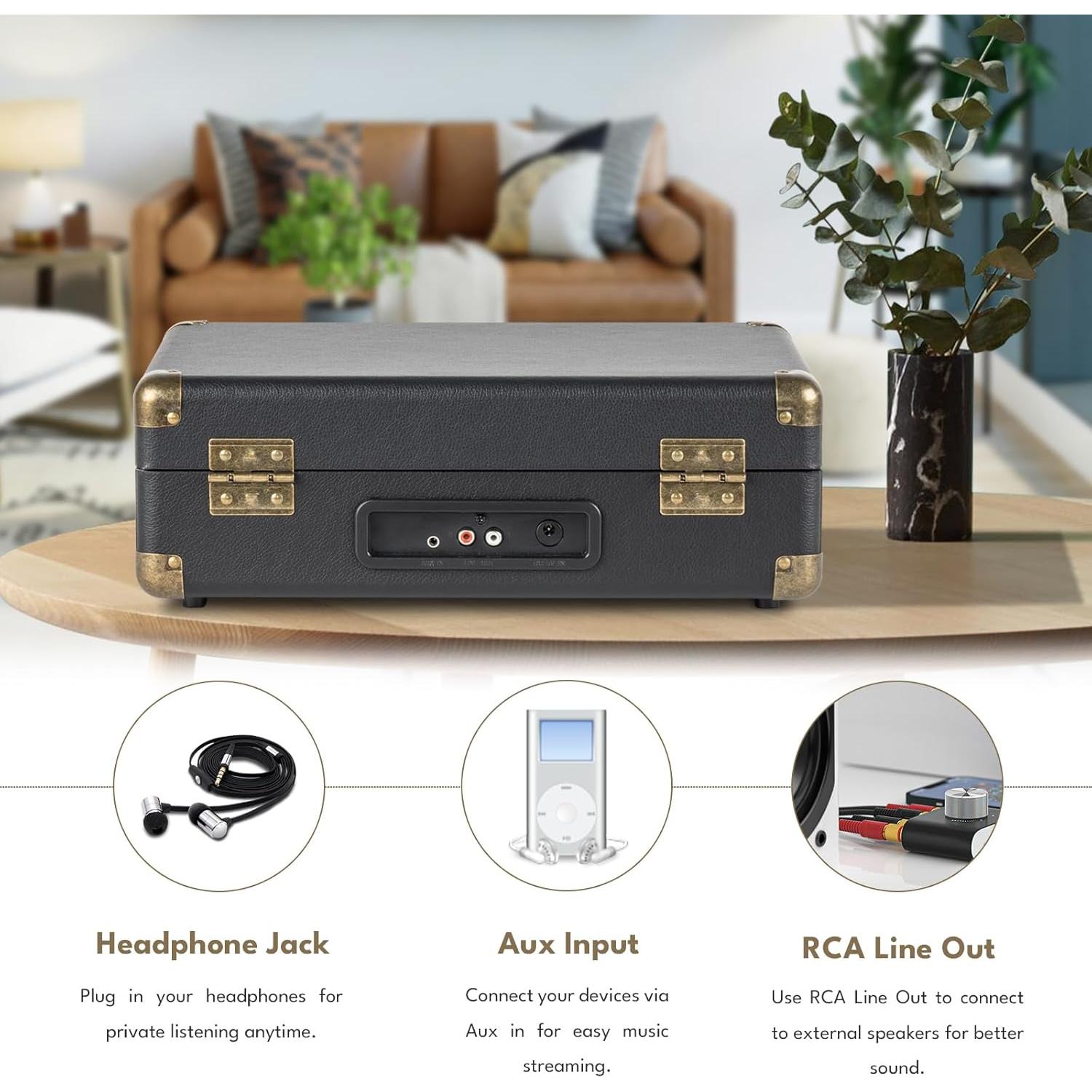 Reproductor de Vinilo Portátil GOLDSHIP T316 Bluetooth 3 Velocidades