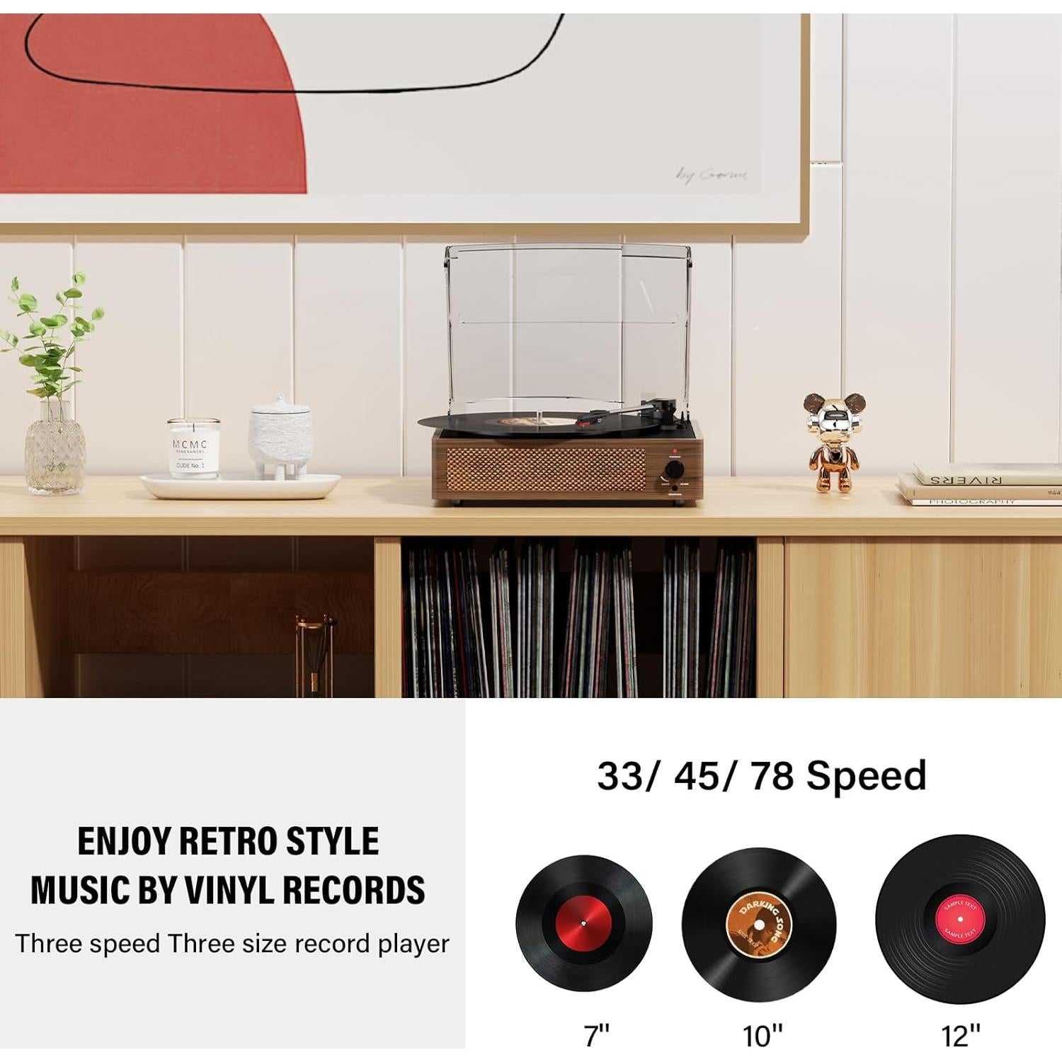 Reproductor de Vinilo Bluetooth FEKTIK M49-1Wood 3 Velocidades