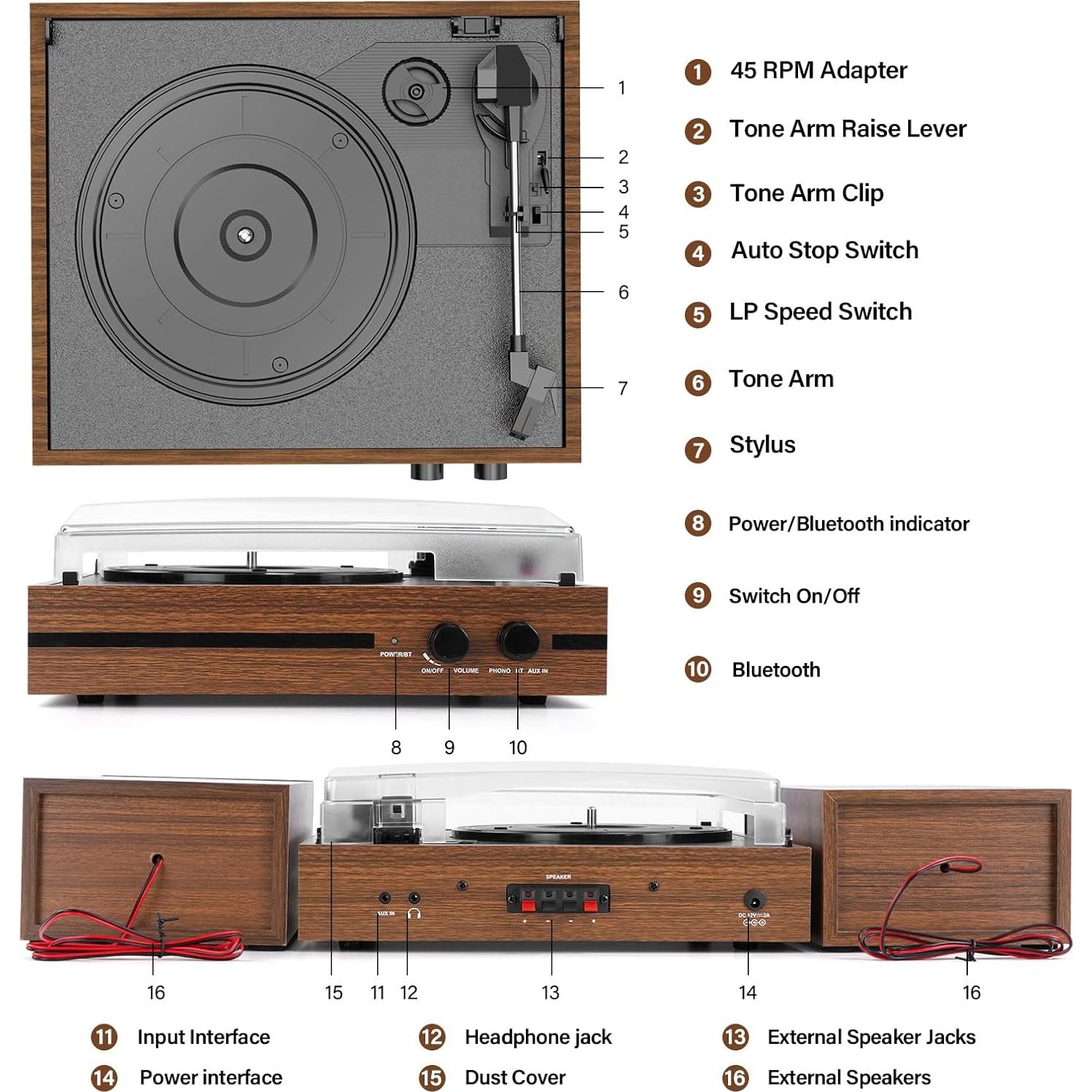 Reproductor de Vinilo Mersoco M483 con Altavoces Estéreo Bluetooth
