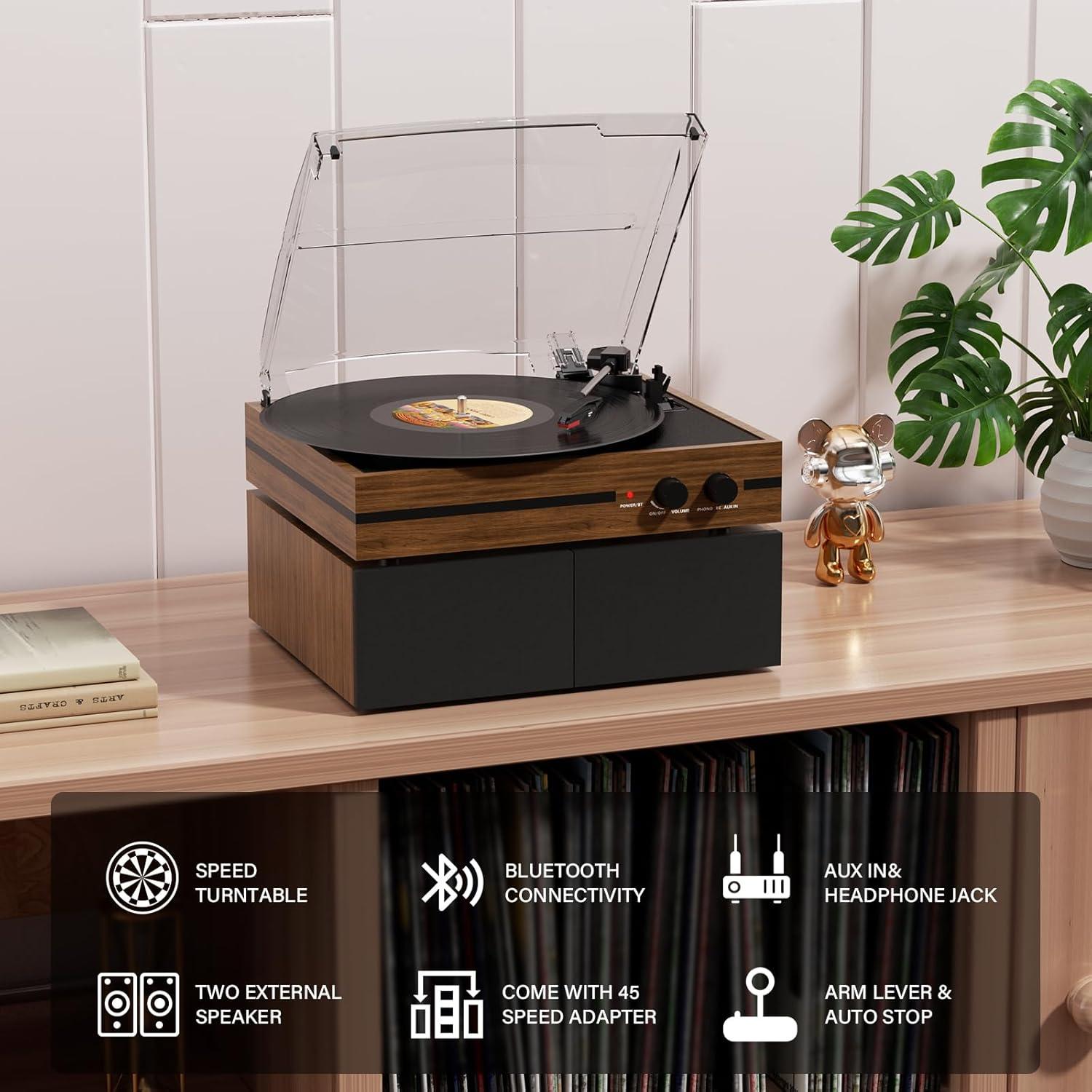 Reproductor de Vinilo Mersoco M483 con Altavoces Estéreo Bluetooth