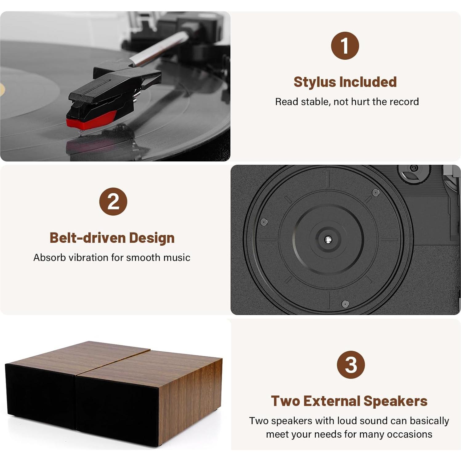 Reproductor de Vinilo Mersoco M483 con Altavoces Estéreo Bluetooth