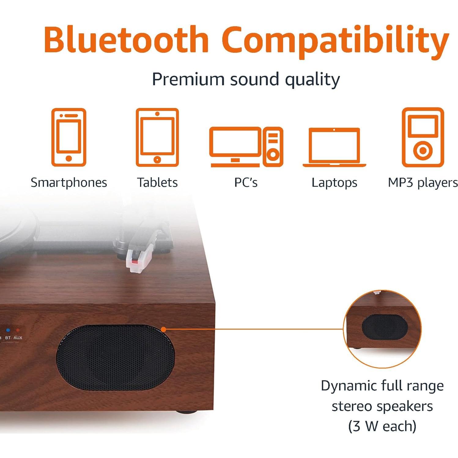 Reproductor de vinilo Amazon Basics Bluetooth 3 velocidades negro